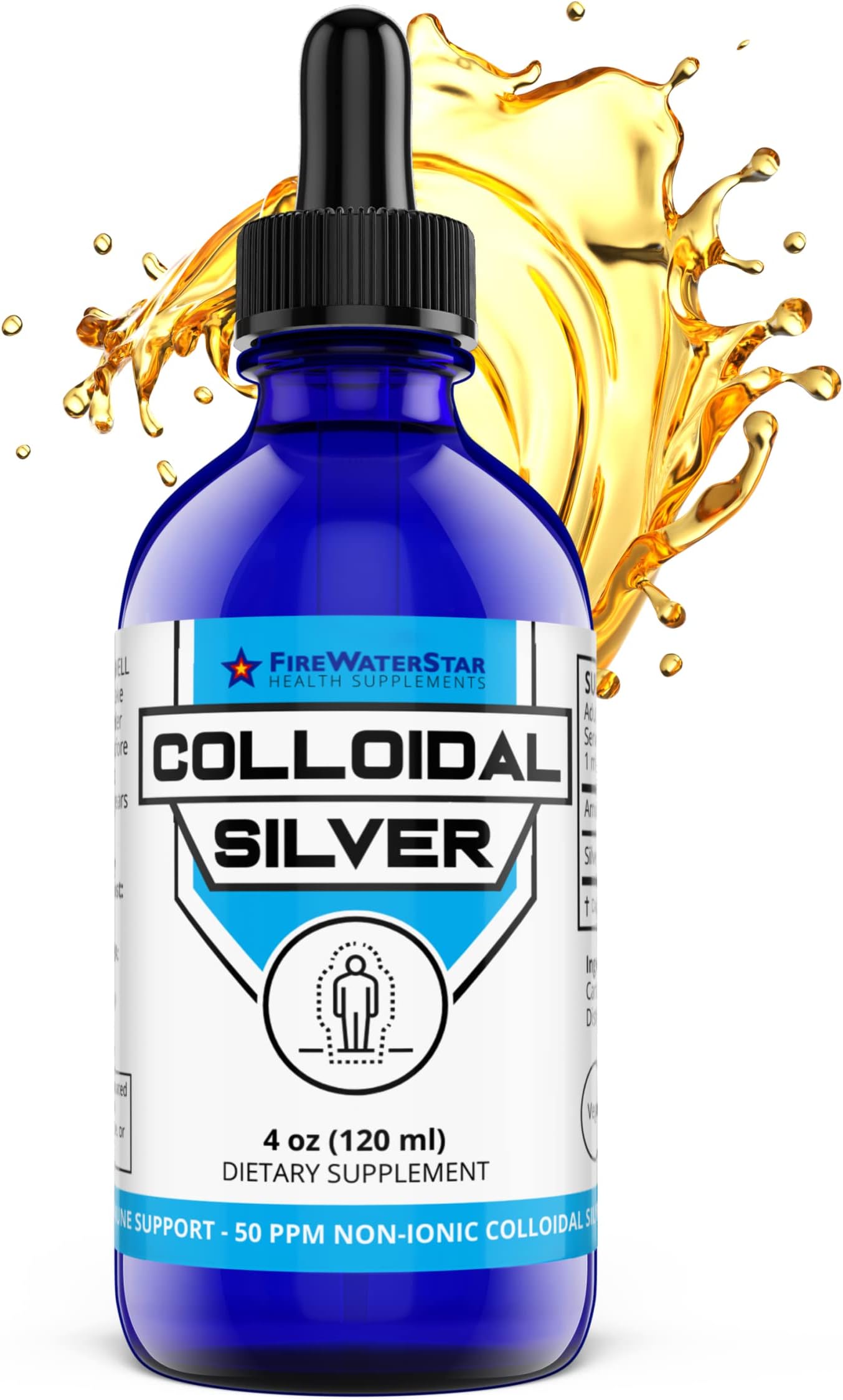Colloidal Silver - 4oz - 60 Servings (2 Month Supply) - Amber Silver - 50ppm - 99.99% Pure Silver - Daily Immune Support