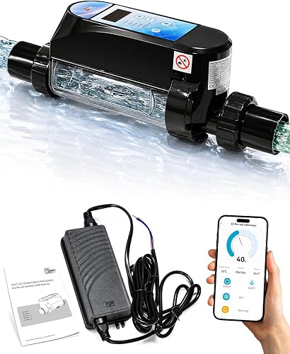 Salt Chlorine Generator for Above Ground Pools Up to 23,775 Gallons | Rainproof IP65, 1000ppm Low Salt Adaptive, Saltwater System Conversion Kit Self Cleaning Titanium Plate, Common 1.5-inch Pipe