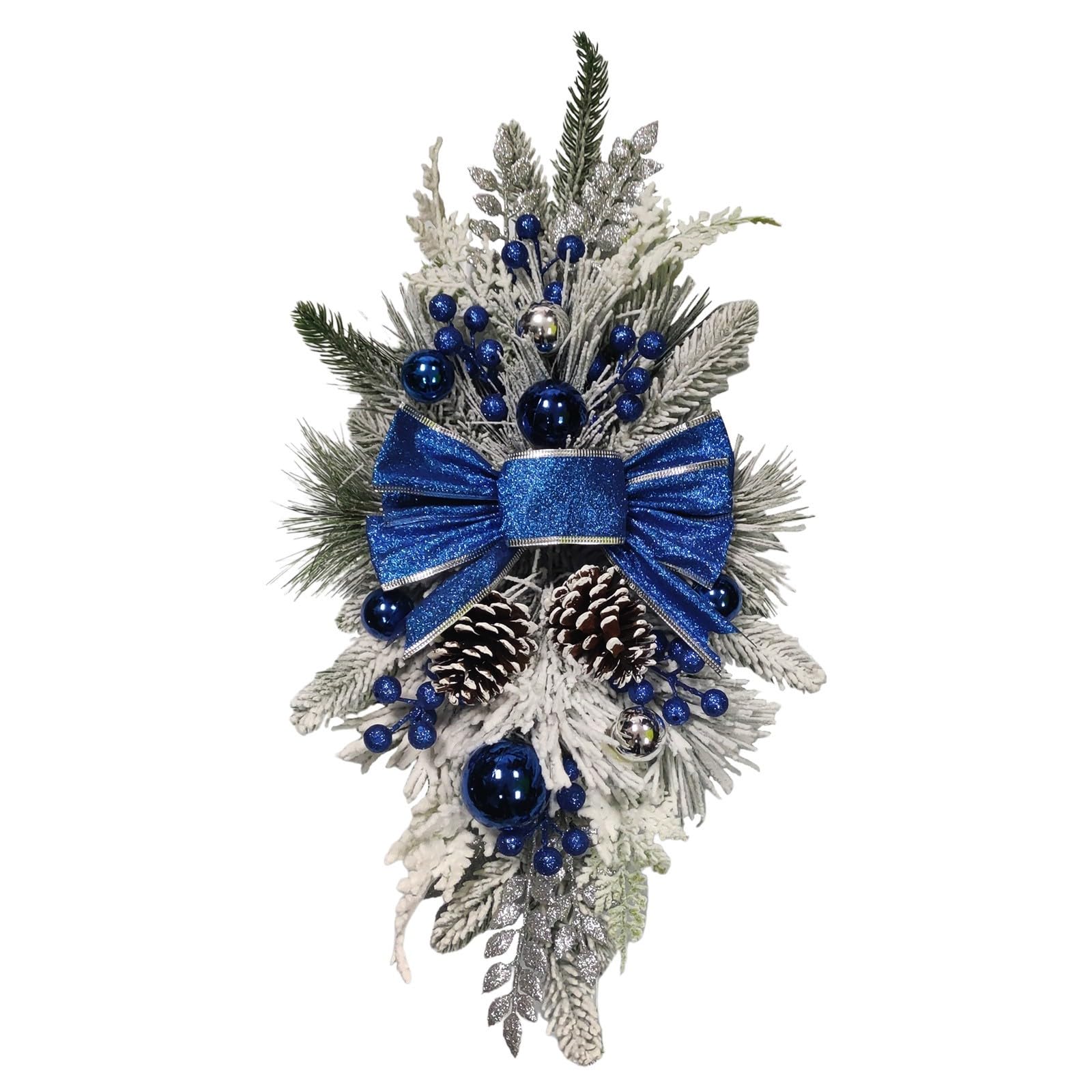 Fossean Blue Christmas Decorations For Outside Door Component With Double Pinecone Wreath Outside Wreaths For Windows (, A)