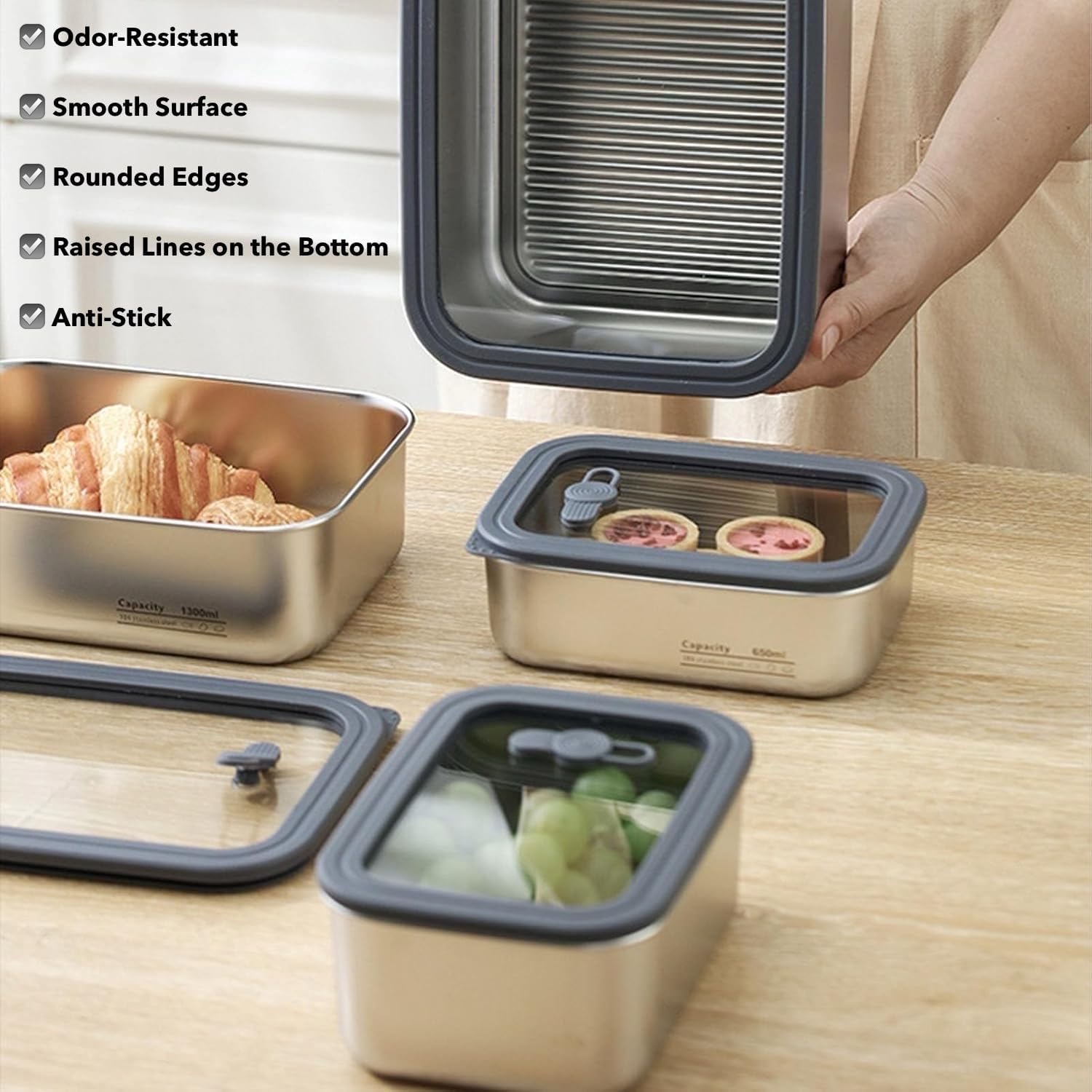 Stainless Steel Food Storage Containers-3Pcs Leakproof, Airtight Stainless Steel Bowls with Lids, Freezer/Dishwasher/Microwave Safe Containers, Durable & Stackable Stainless Steel Containers with Lids