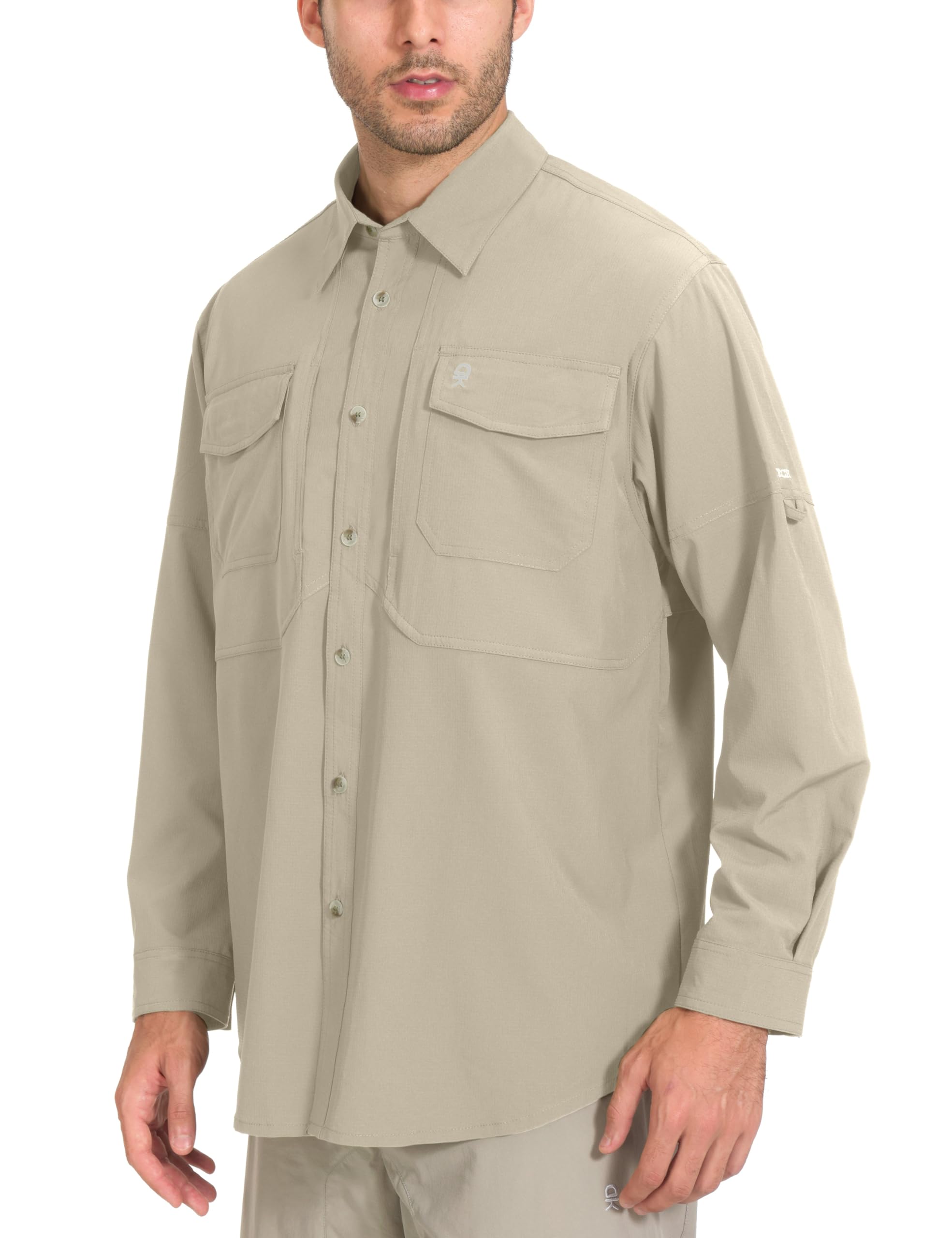 Little Donkey Andy Men's Quick-Dry Stretch Sun Protection Long Sleeve Tactics Shirt Khaki XXL
