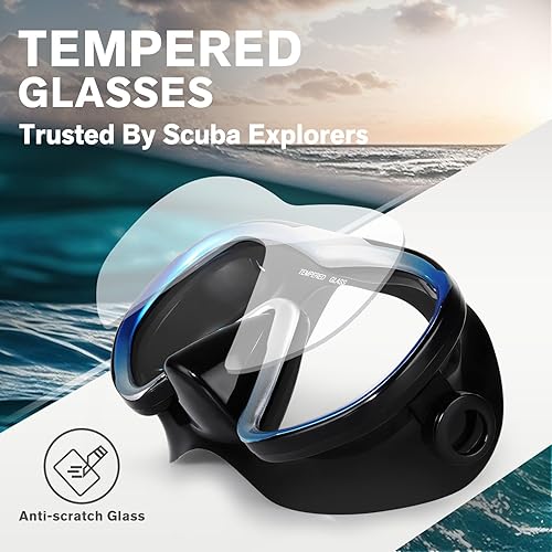 Miniatura 3 de Máscara de buceo para adultos – Máscara de natación antivaho, gafas de natación de visión amplia con cubierta para la nariz, gafas de esnórquel Azul
