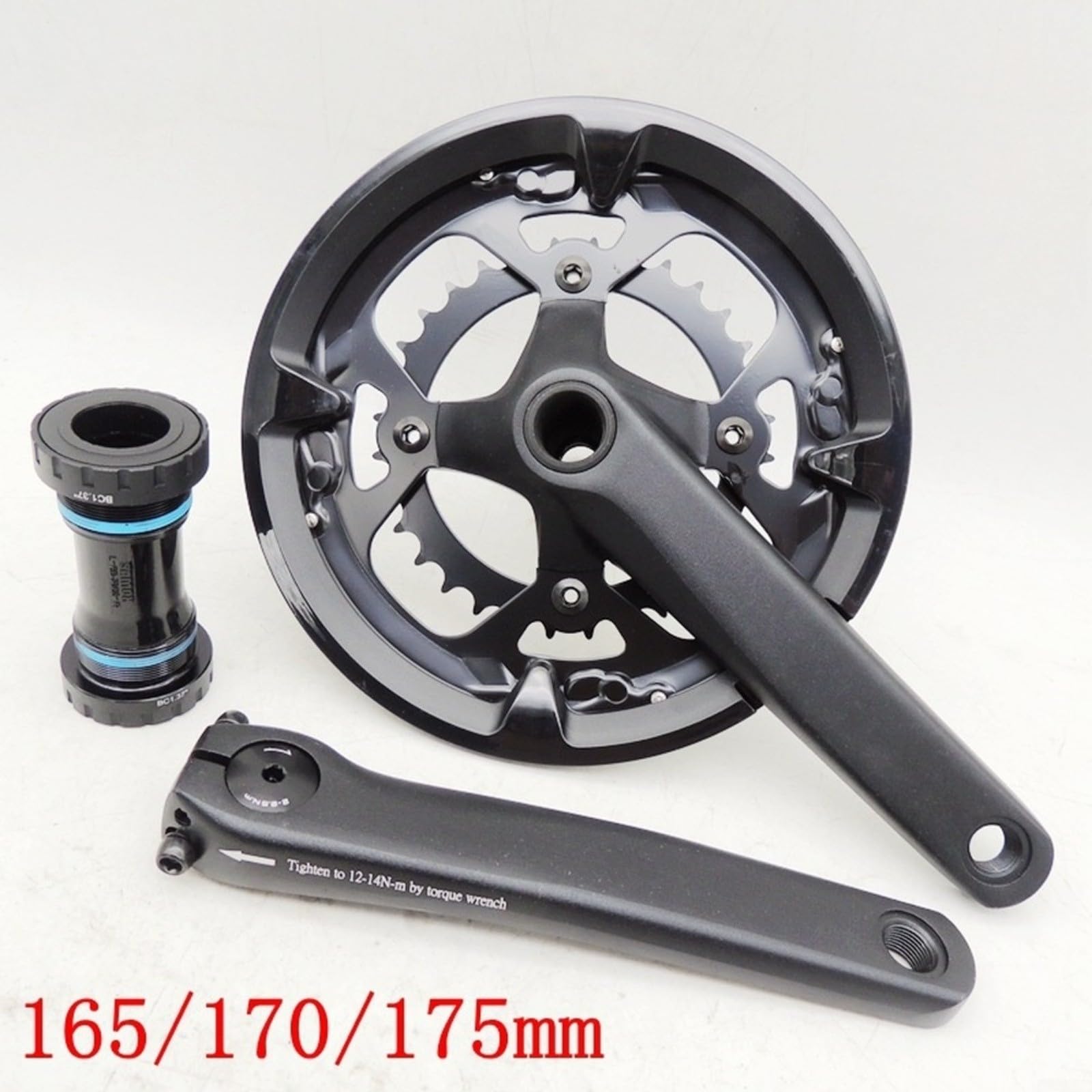 Rennrad-Kurbelgarnitur 48/32T für Hollowtech II Leichtbau-Kurbelarme aus Aluminiumlegierung mit Innenlager Schwarz, Leichtgängige Schaltvorgänge Effiziente Kraftübertragung Rostbeständig (175 mm)