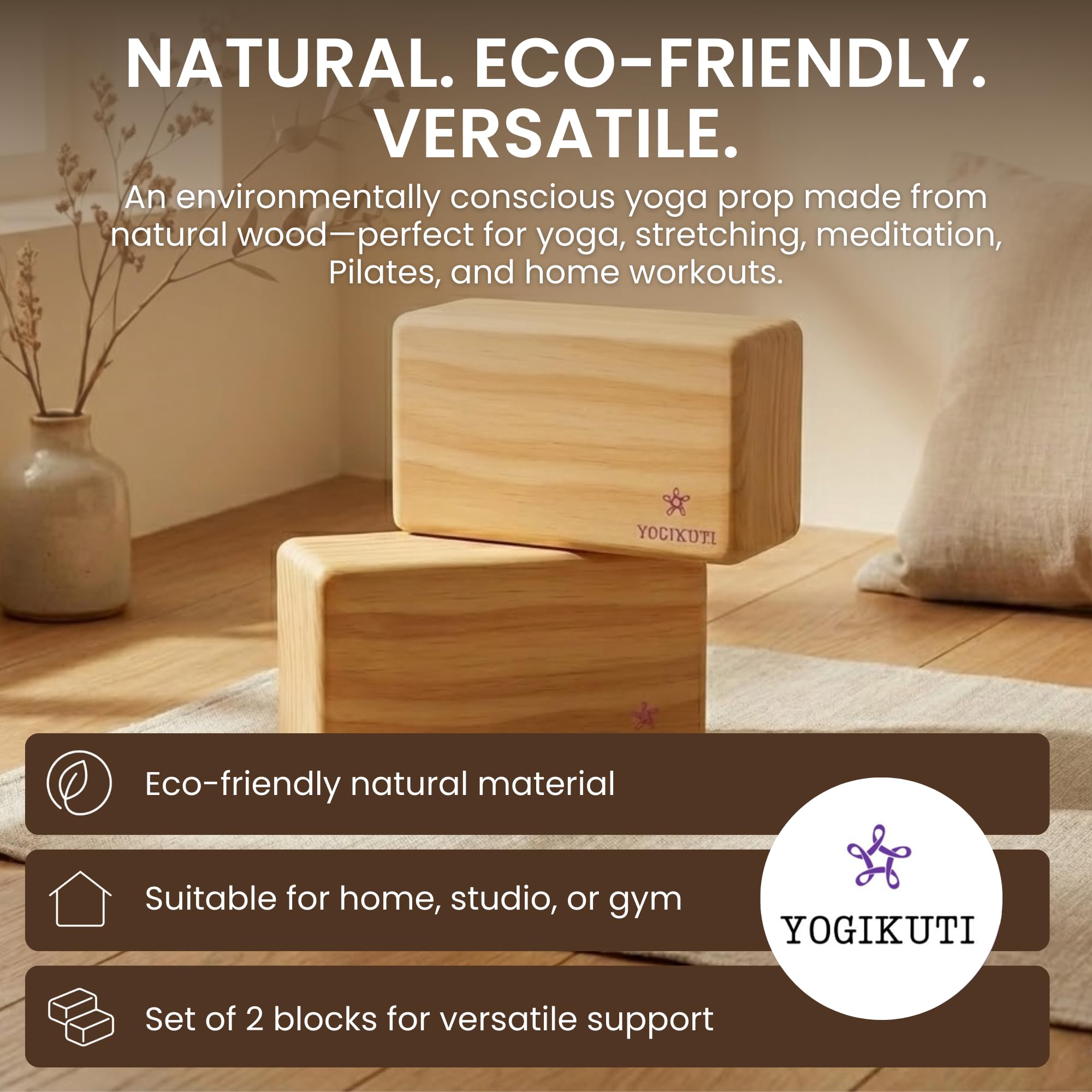 Yogikuti Solider Yoga-Block 2er-Set, Pune Massivholz-Yoga-Block, Yoga-Zubehör, Yoga-Requisite, Holz-Yoga-Block