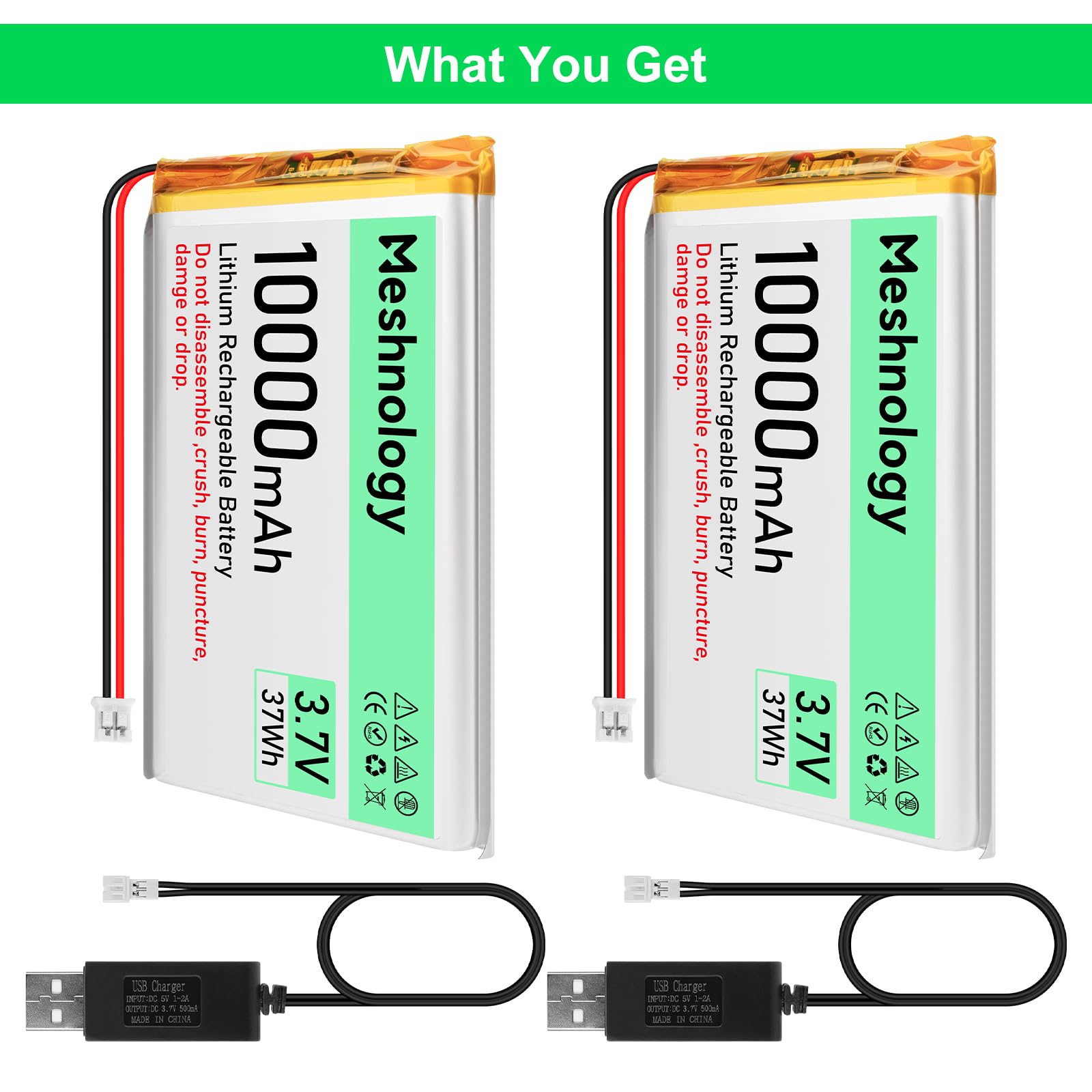2 pz 3.7 V 10000 mAh Li Batteria con Cavo di Ricarica USB 1163115 1S Batteria LiPo con Bordo di Protezione Isolato Nastro di Gomma e Micro PH2.0 Spina per Arduino ESP32 Scheda Modulo Drone