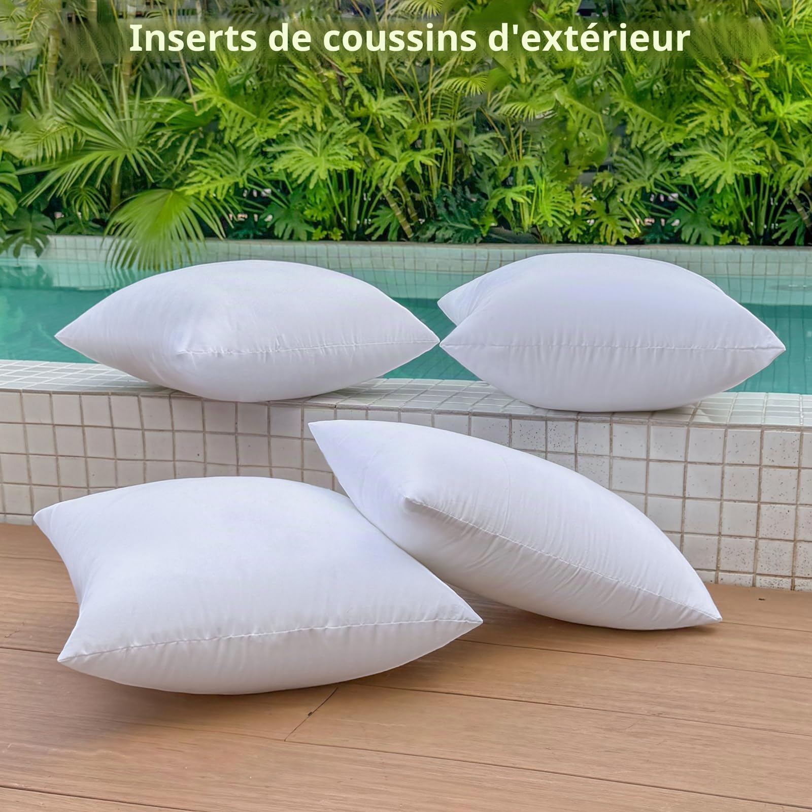 Lot de 4 Coussins Extérieur 30 x 50 cm Rembourrage de Coussin Lombaire Imperméable pour Salon de Jardin Terrasse et Canapé Garnissage Moelleux et Décoratif pour Intérieur Petit Blanc