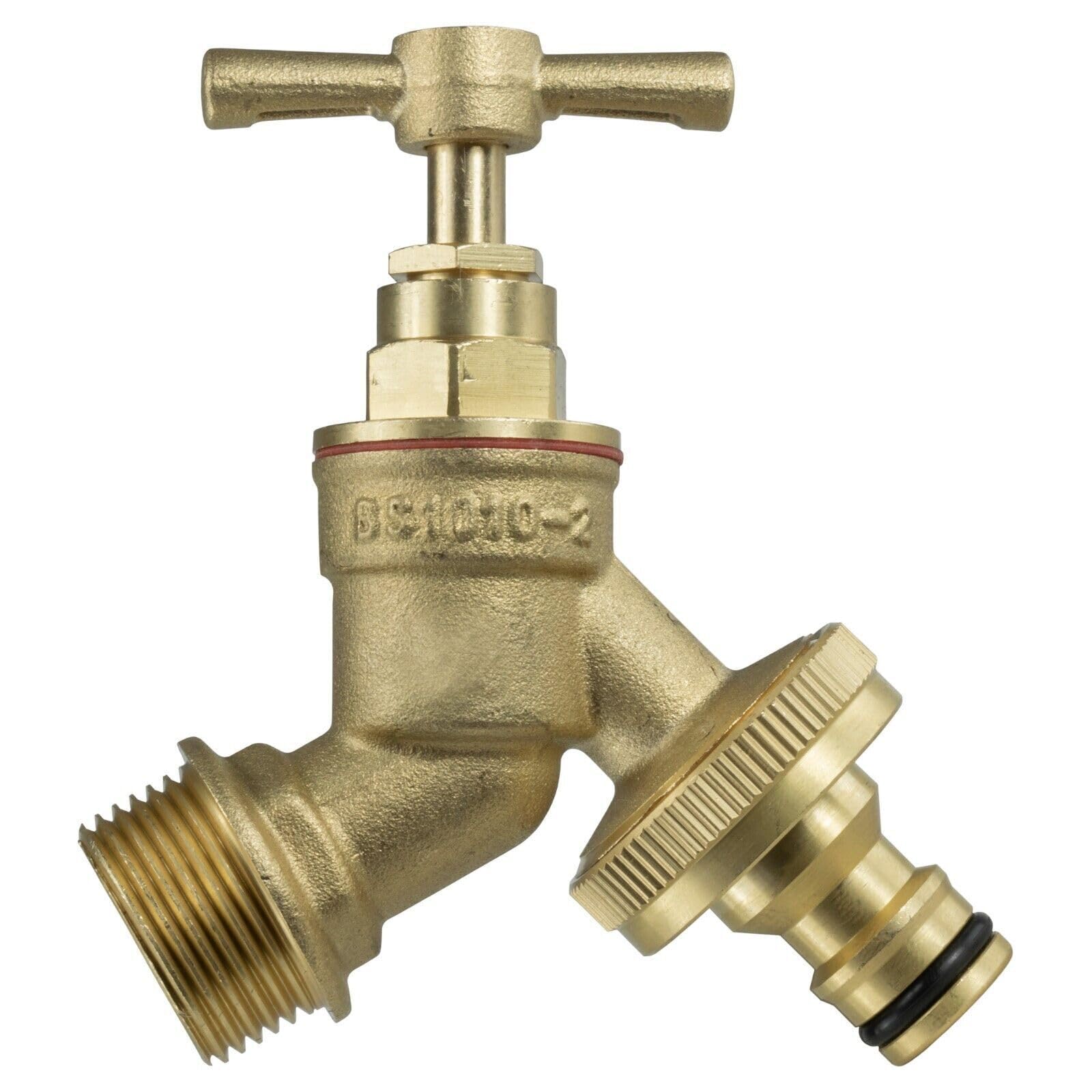Garden Outside Tap 1/2 & 3/4 Quick Connector Hose Plug Various Models Lever (Brass bib (Quick Connector), 1/2") — image 1