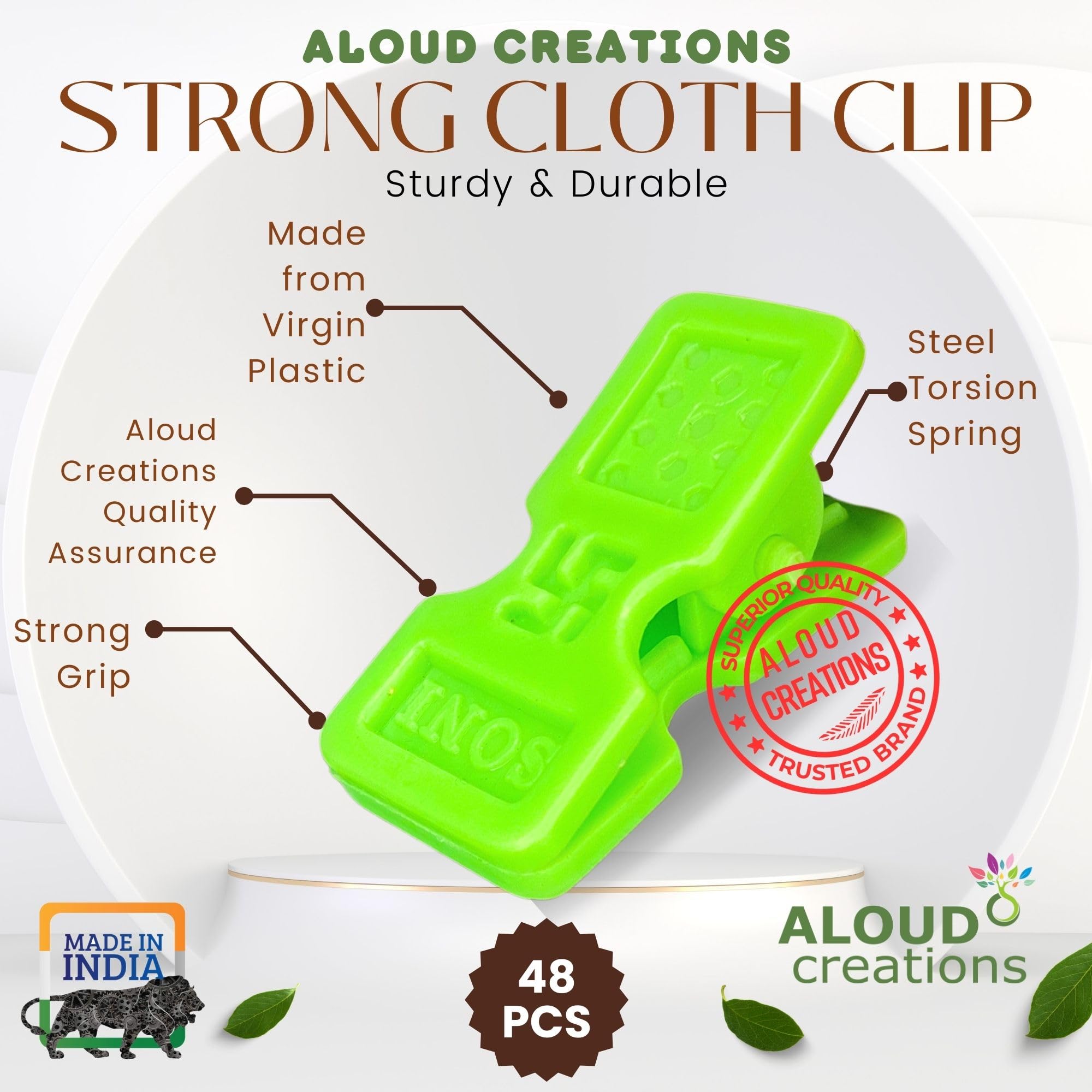 ALOUD CREATIONS 48 mollette ultra resistenti per asciugare i vestiti | Clip per asciugare i vestiti | Clip per asciugare i vestiti, appendere e organizzare | Spille | Chimti | Mollette per appendere