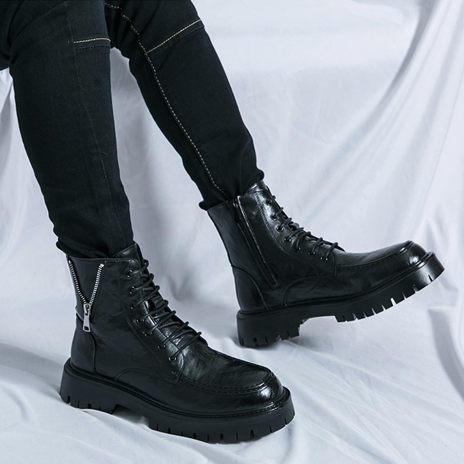 Bottes De Combat À Plateforme À Lacets pour Hommes Bottes De Motard