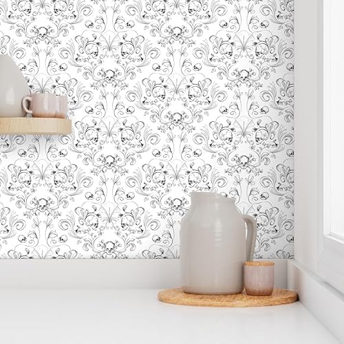 Miniatura 8 de Spoonflower Papel tapiz autoadhesivo de 3 x 2 pies, diseño textil de damasco de calavera, tela artística de Halloween, papel tapiz extraíble