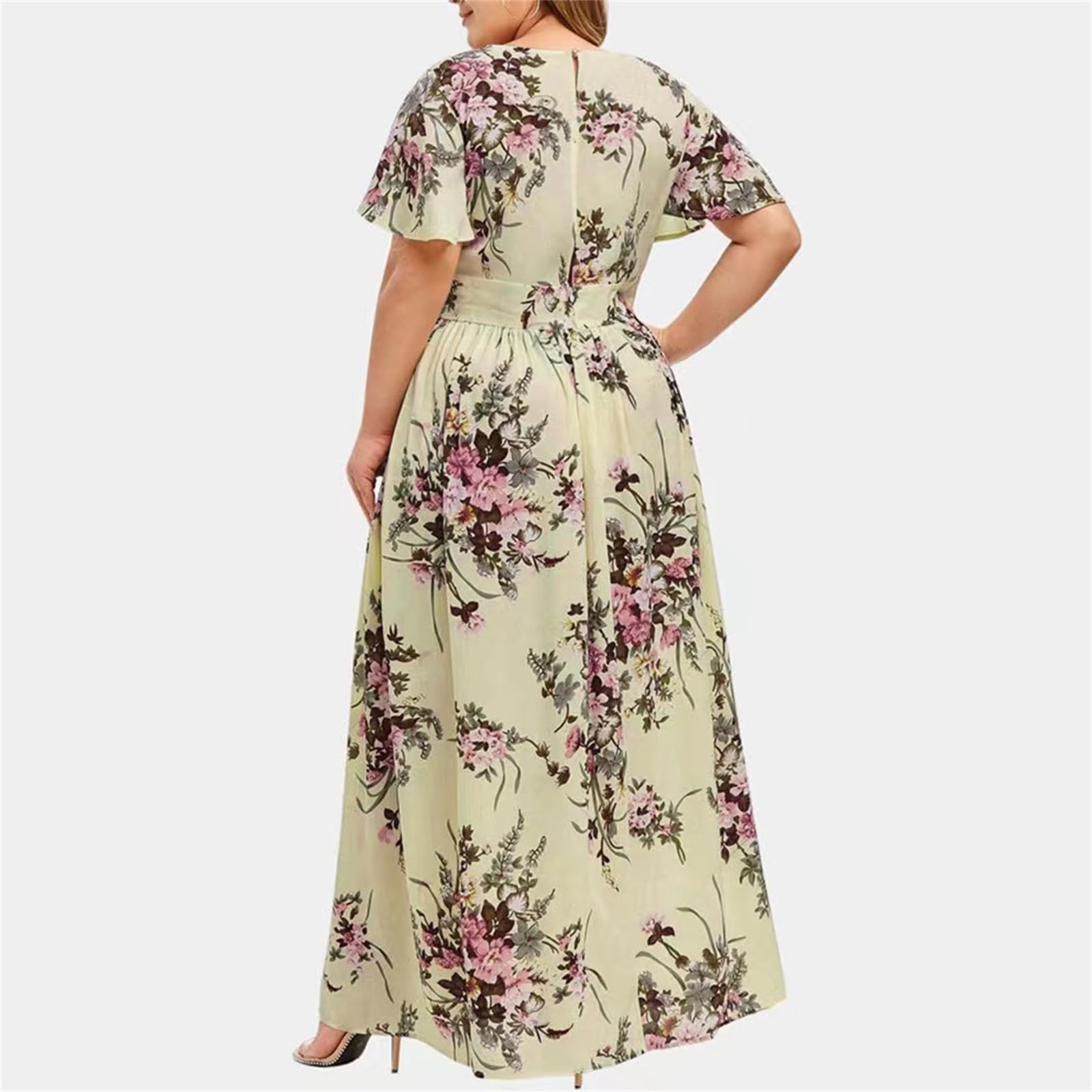 Vestido Largo Bohemio de Manga Corta Estampado Retro Vestido de Mujer de Verano Extra Grande 5Xl Vestido de Sol de Cuello V, HUTALIM, Negro, 3XL