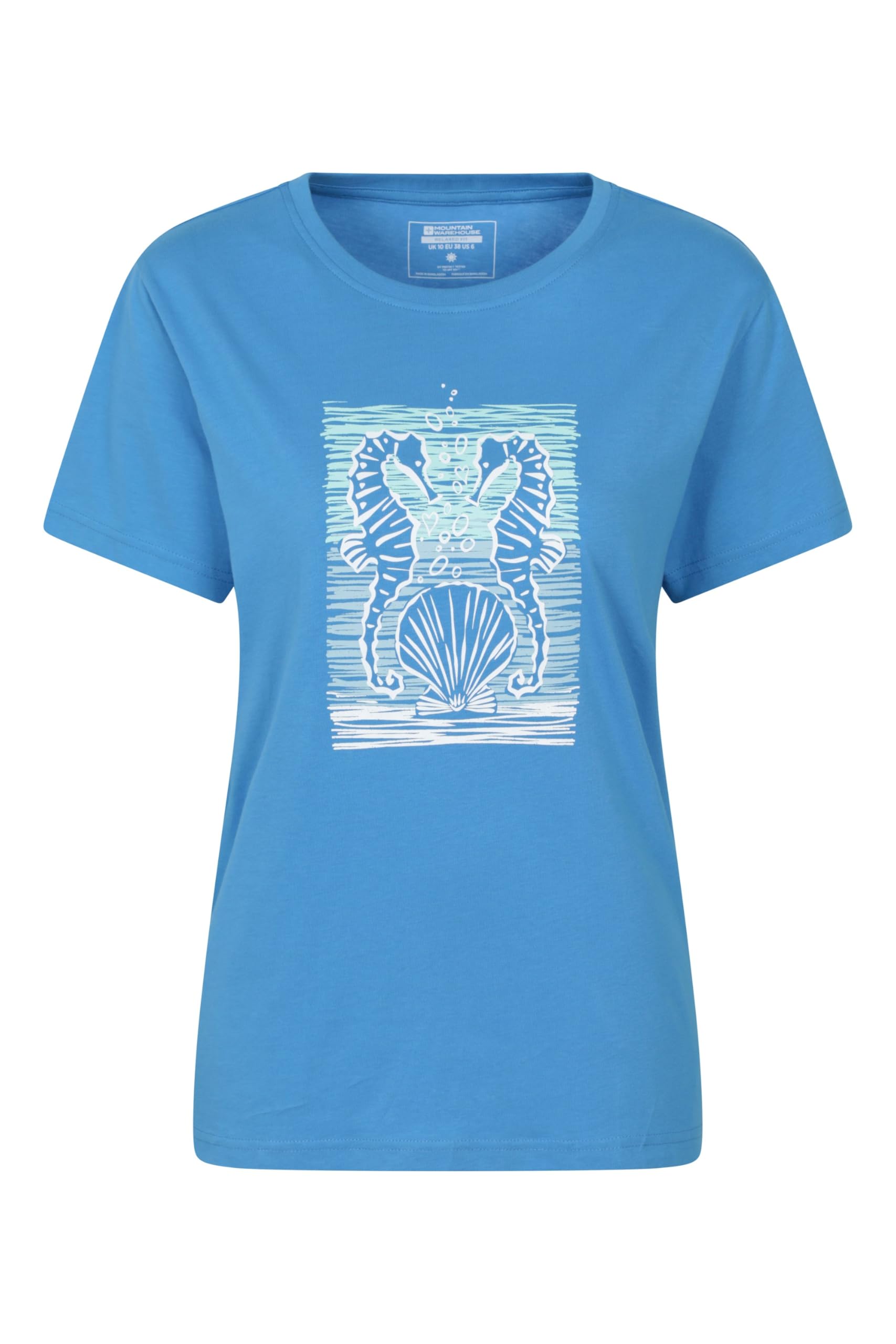 Mountain Warehouse Women's Bright Blue Printed Seahorse Relaxed Fit T-Shirt Size 10
