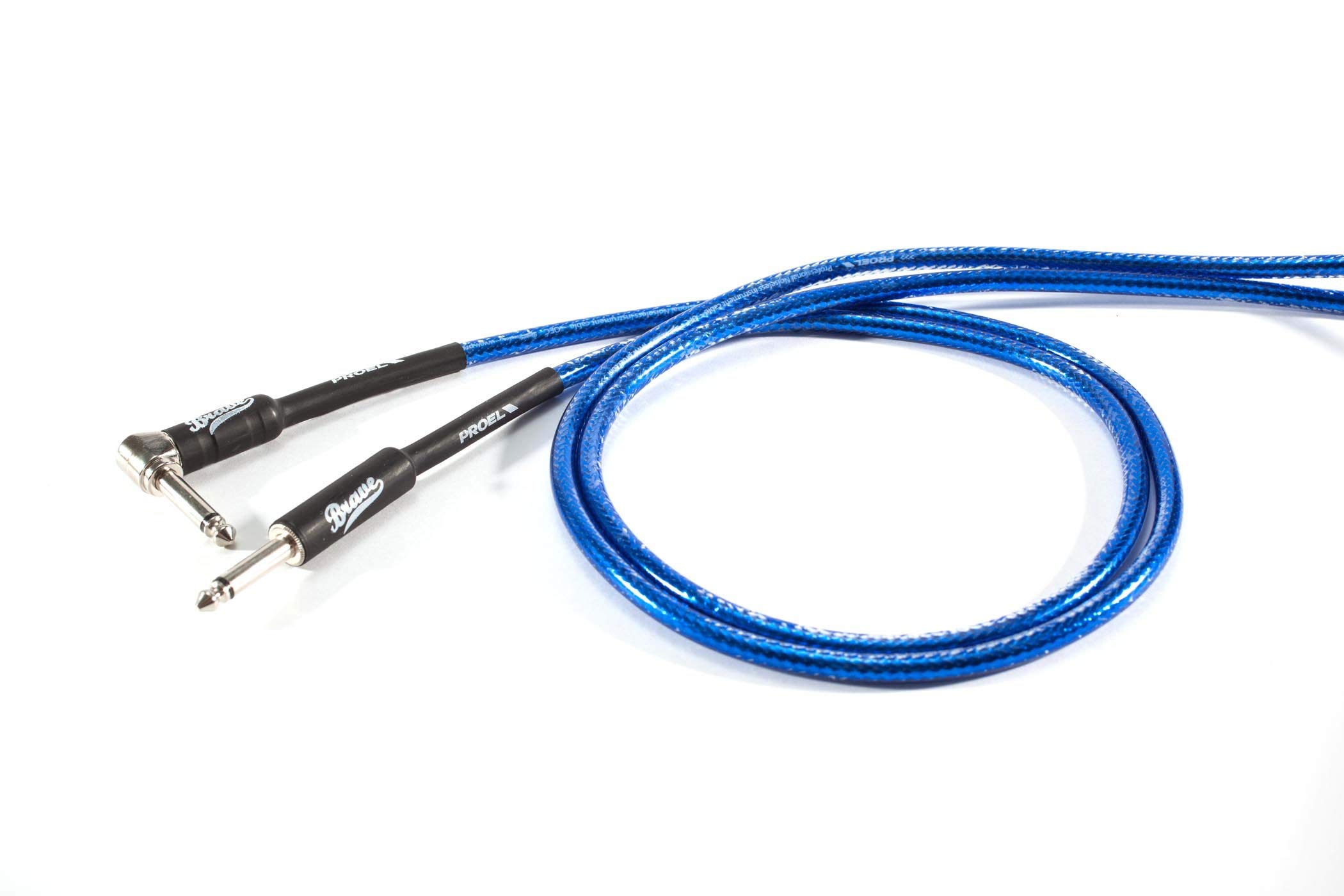 Proel BRV120LU3TB Angle Mono 6.3mm Jack to Jack Mono 6.3mm Jack Instrument Cable - 3M