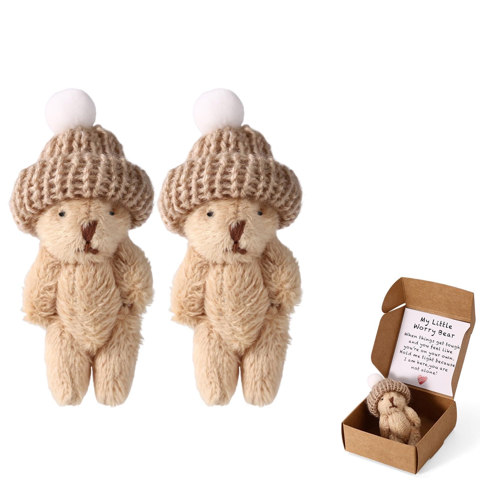 Amazon.com: TOYMIS 2 Sets Mini Plush Worry Bear with A Hat
