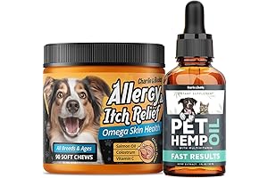Hemp Oil for Dogs Cats, Dog Allergy Chews, Immune Support & Itch Relief for Dogs