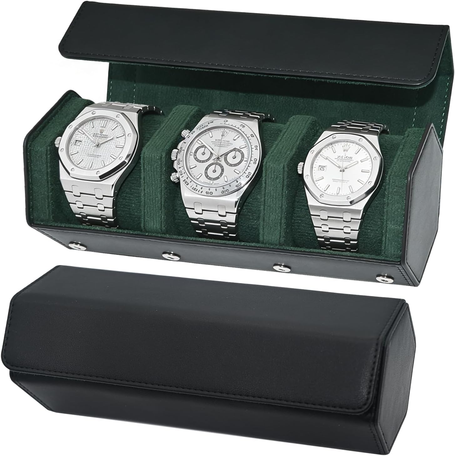 Leather Watch Roll for 2 Watches - Velvet-Lined Travel Case, Luxury Watch Rolls Organizer with Storage & Display for Men (2 Slot-Black/Red)