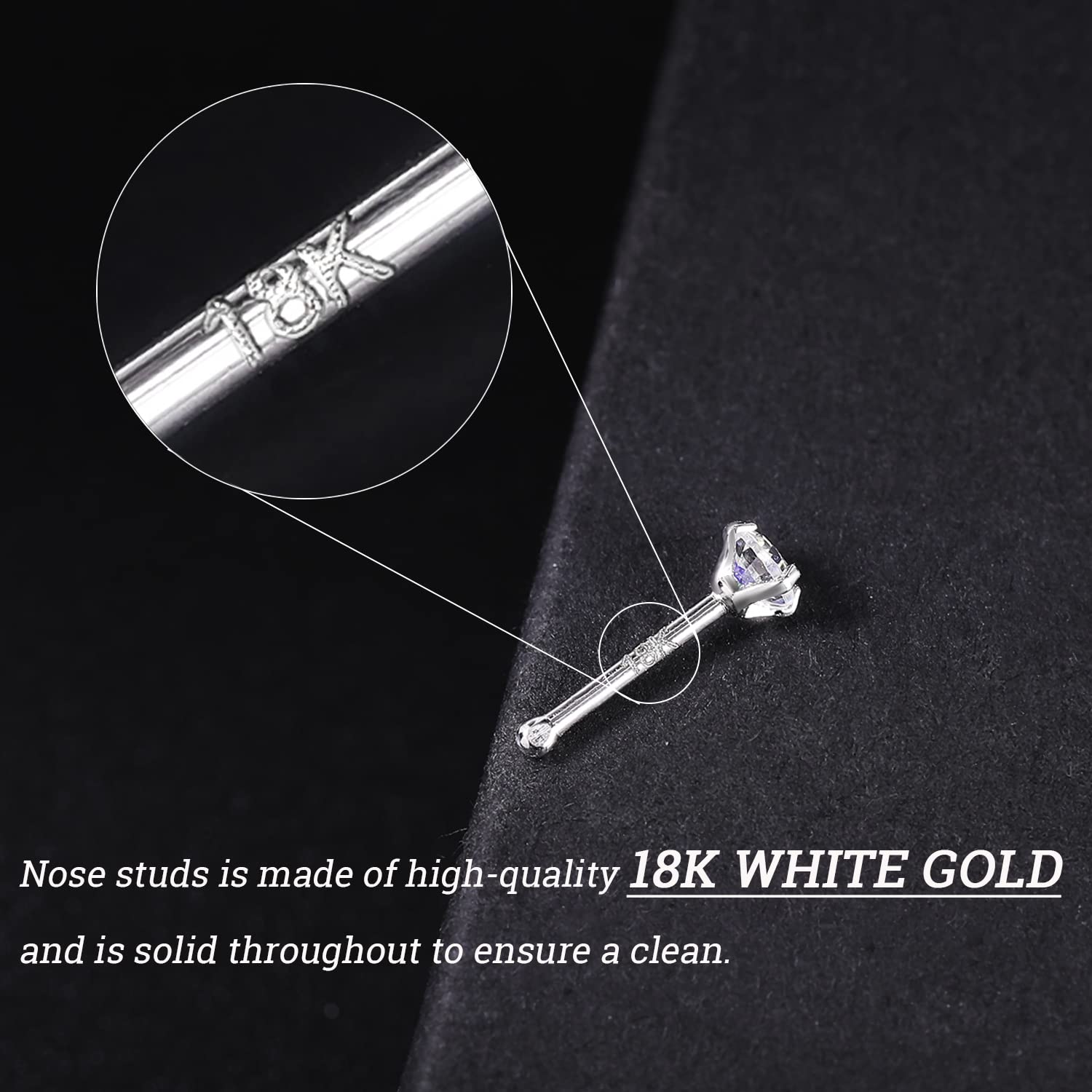 ZS 18-karatowe prawdziwe złoto 20G pierścienie do nosa dla kobiet mężczyzn, 1,5 mm 2 mm 3 mm CZ symulowany diament, solidny kolczyk do nosa 7 mm, niedrażniąca skóra biżuteria do ciała