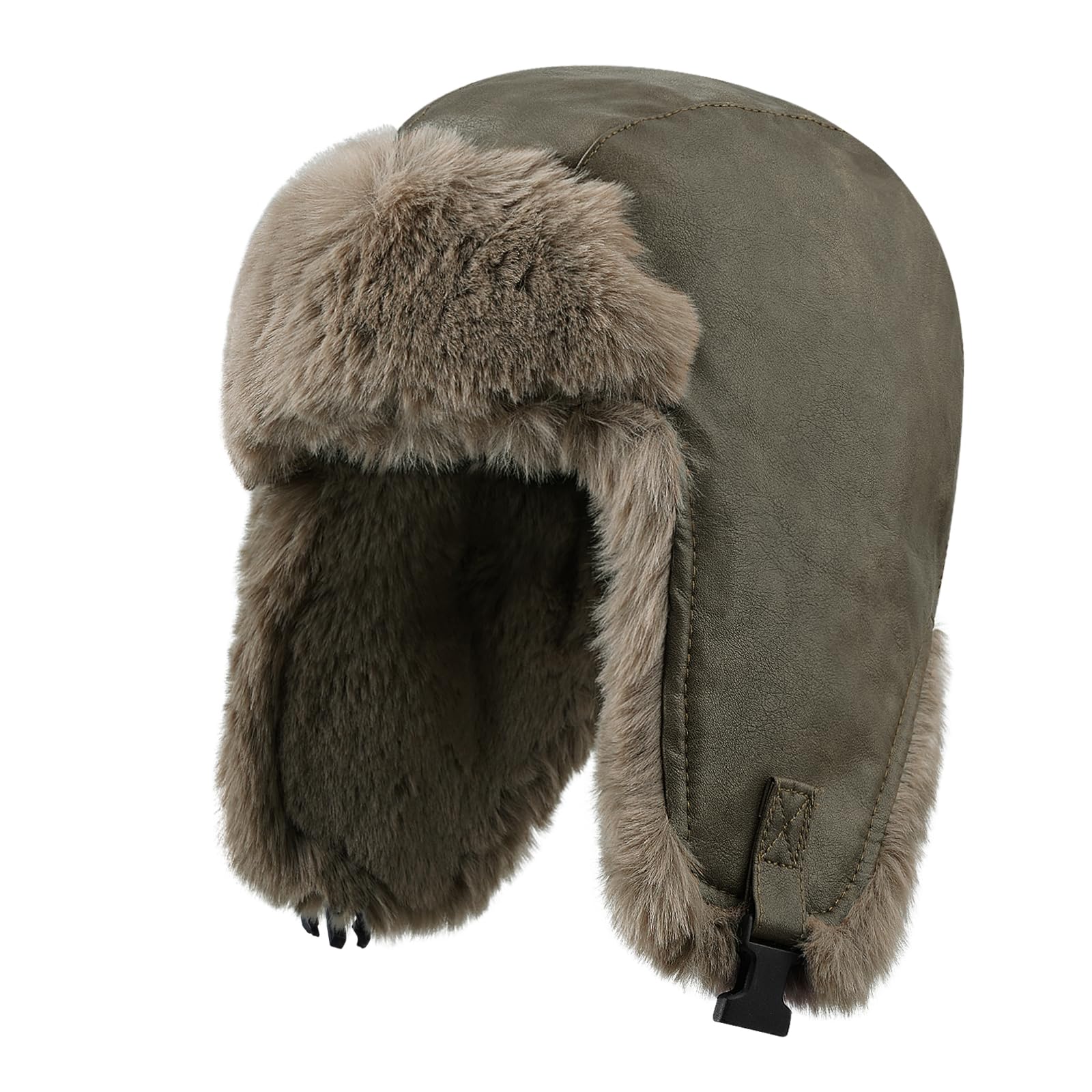 CLAPE Chapkas Faux Cuir Homme Femme Chapeau de Trappeur d'hiver Chaud Bonnet d'aviateur Étanche Coupe-Vent avec Oreillettes