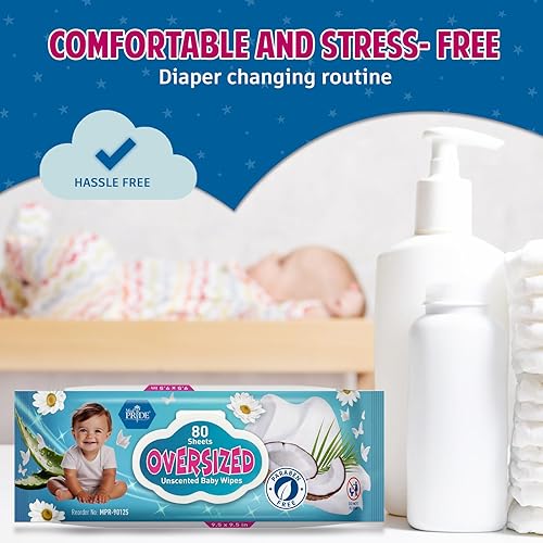 Miniatura 2 de MED PRIDE Toallitas grandes sin perfume para bebé, 80 unidades, de gran tamaño de 9.5 x 9.5 pulgadas, paquete de 3 (240 toallitas), sin alcohol, sin