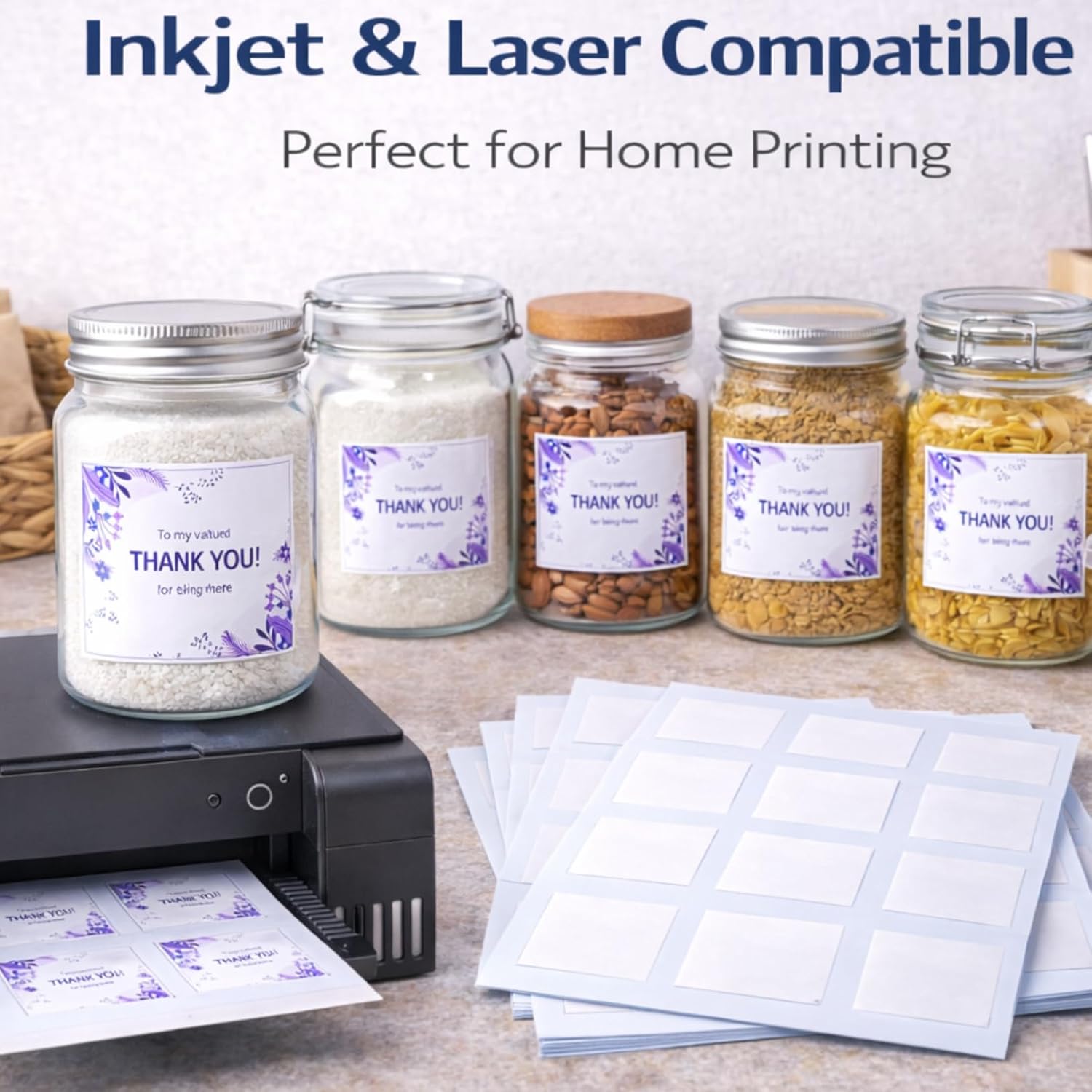 240 Pcs Square Labels 2x2 inch Printable Glossy White Waterproof Vinyl Sticker Labels for Inkjet or Laser Printer image 3