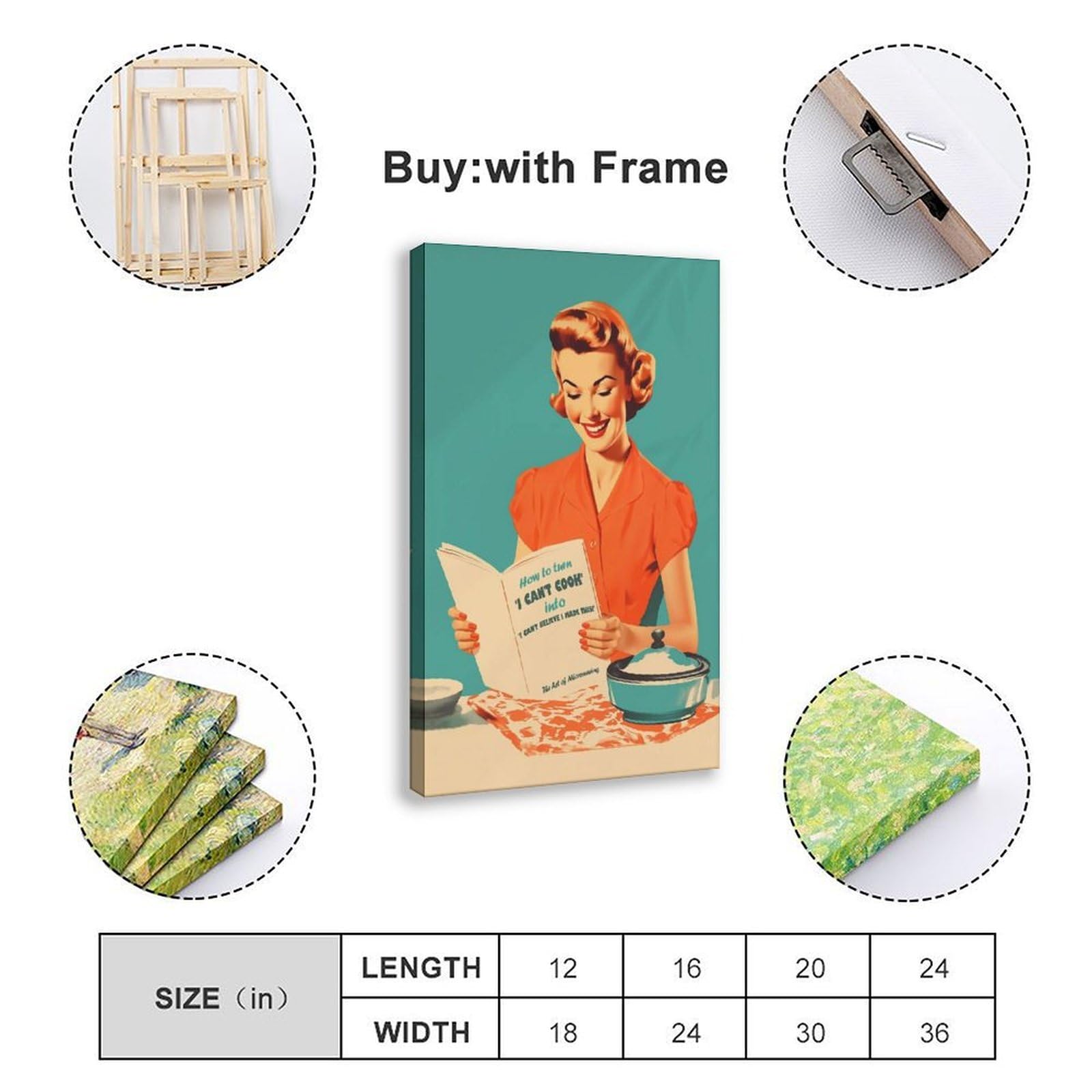Leinwandposter im Retro-Stil der 50er-60er-Jahre, Motiv: Can't Cook auf Leinwand, Schlafzimmer, Landschaft, Büro, Raumdekoration, Geschenk, 60 x 90 cm
