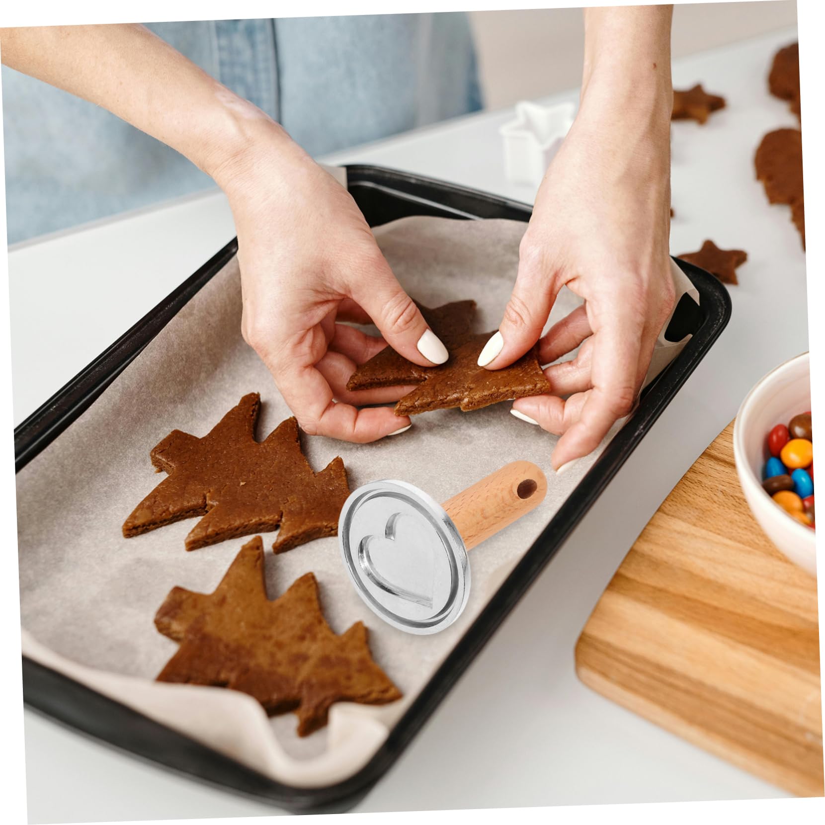 Ciieeo Lot De 3 Moules À Biscuits En Forme De Fleur Avec Poignée En Bois Faciles À Démouler Outils De Cuisson 2 Pièces X 3