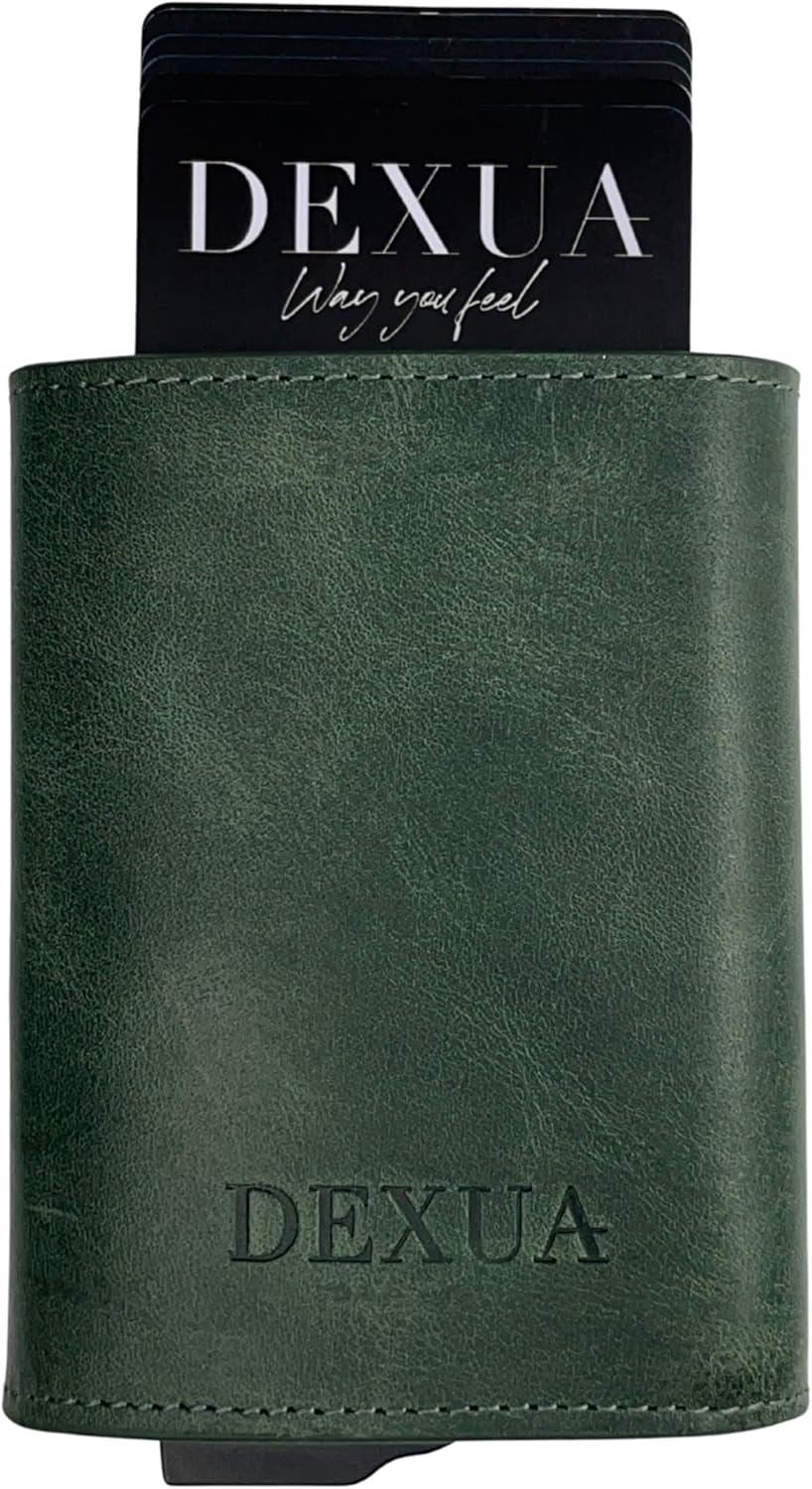 Mens Wallet, Genuine Leather Wallet with Pop-Up Card Holder, RFID Blocking, Total 10 Cards Capacity, Cash & Coin Compartments, Magnetic Closure, Gift Ready