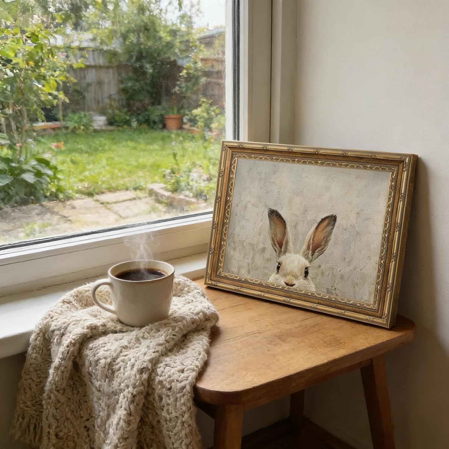 LRTNMTJ Vintage Gold Framed Bunny Canvas Wall Art Easter Rabbit Painting Prints Bunny Ears Picture Poster Retro Animals Wall Decor Picture for Easter Decor Kids Room Living Bedroom Home Decorations