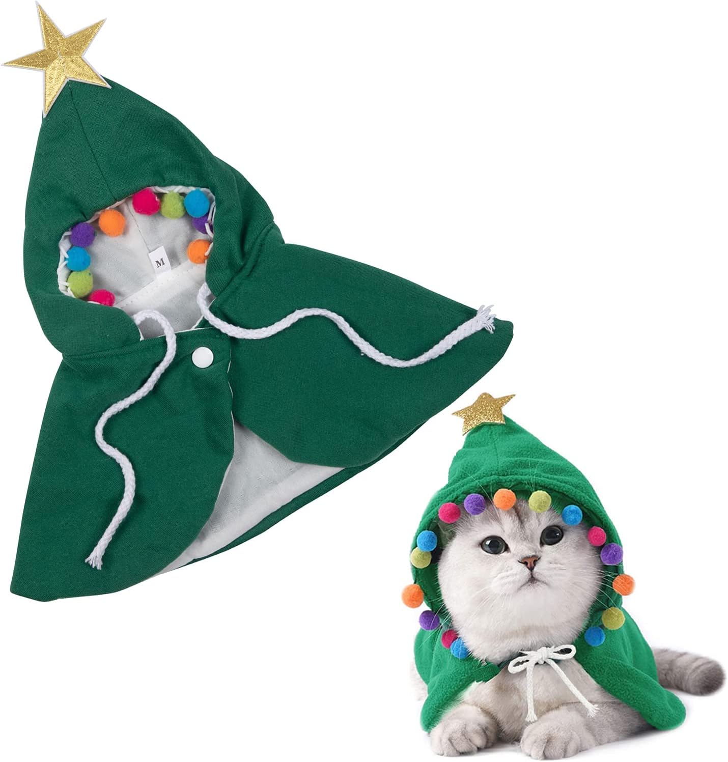 Cat Cloak Pet Christmas Cape with Star and Pompoms Cat Small to Medium Sized Dog Cape Pet Christmas Clothes Cats Apparel Cat Costumes