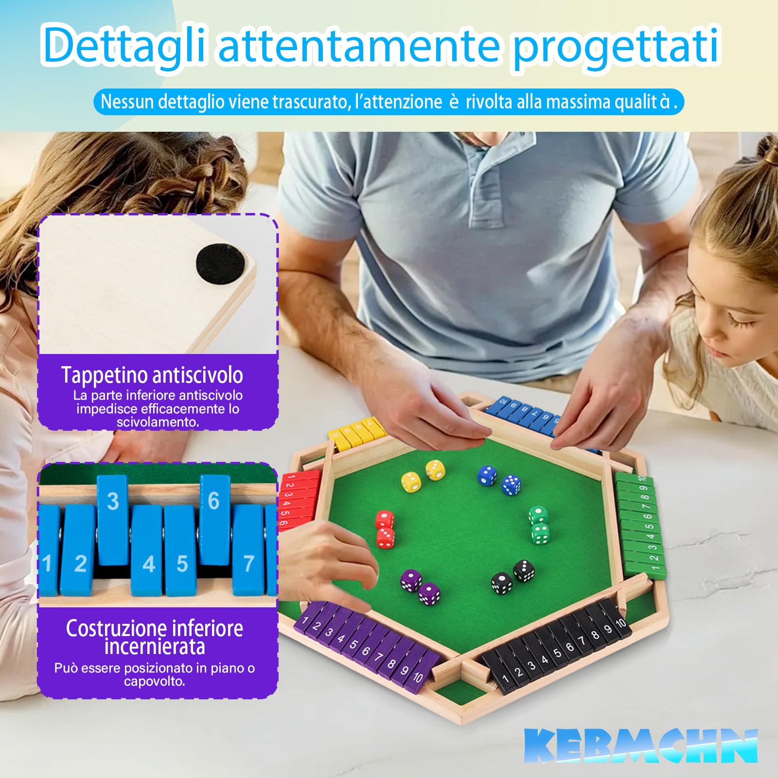 Shut The Box Gioco da tavolo – Gioco di dadi classico per fino a 6 giocatori – Gioco matematico tradizionale per serate in famiglia, Gioco da tavolo in legno (Multicolore)