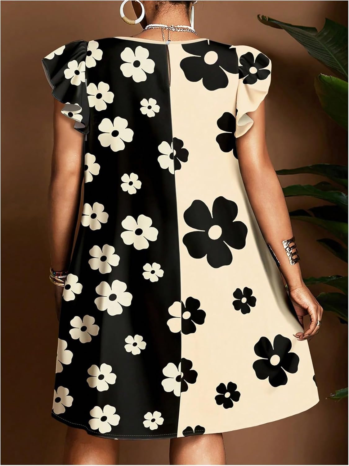 Floerns Women's Plus Size Floral Cap Sleeve Sundress Crew Neck Vacation Tunic Dresses - Image 3