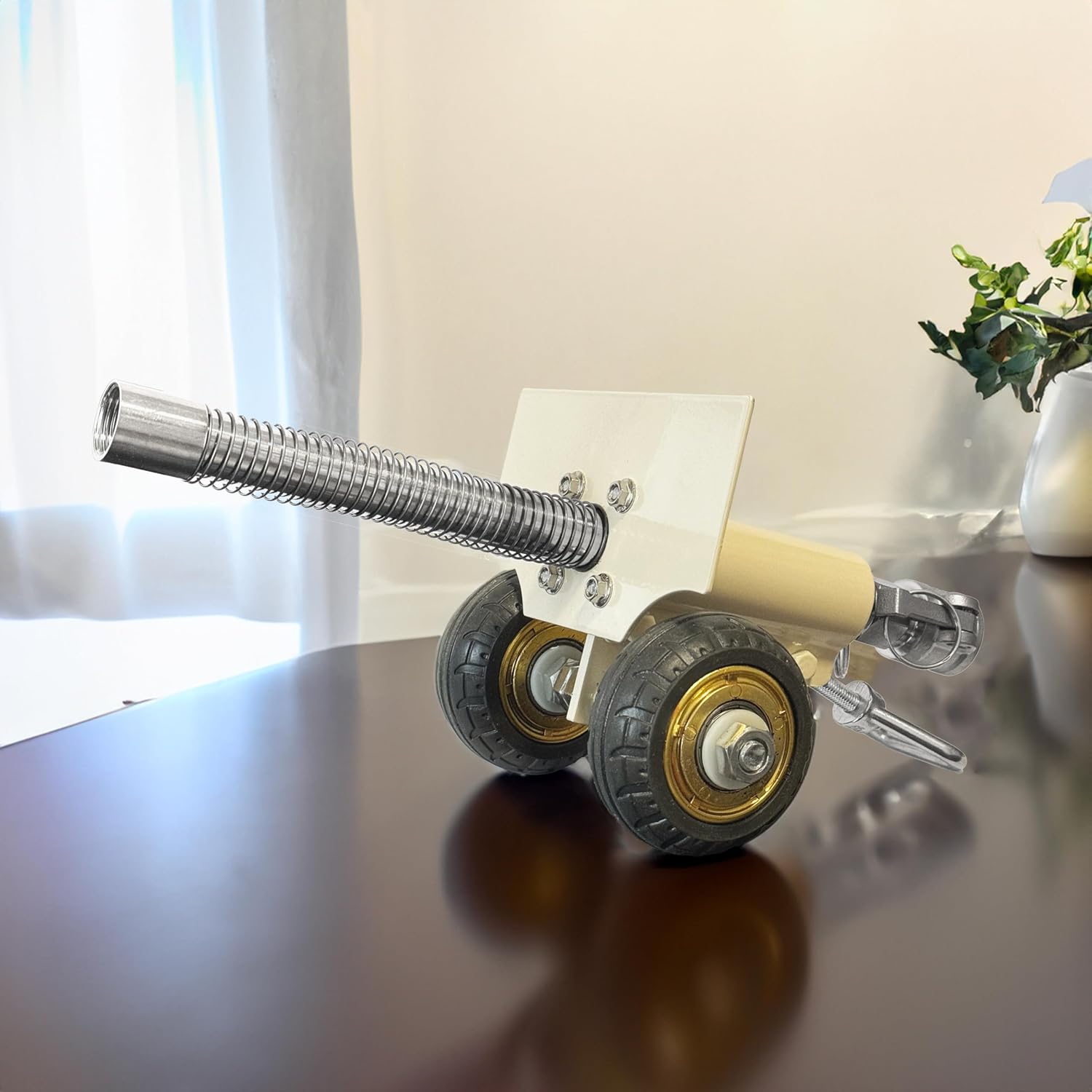TIETHEKNOT Stainless Steel Mini Cannon Model with Recoil Mechanism - Perfect for Outdoor Games and Collectors’ Gift (Beige)