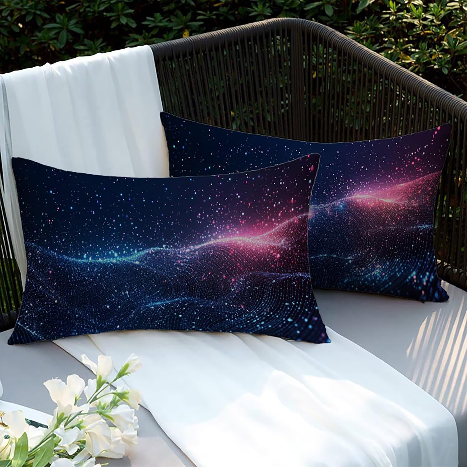 Housses de coussins lin 70x40cm imperméables bleu canapé lit jardin extérieur XC-9376