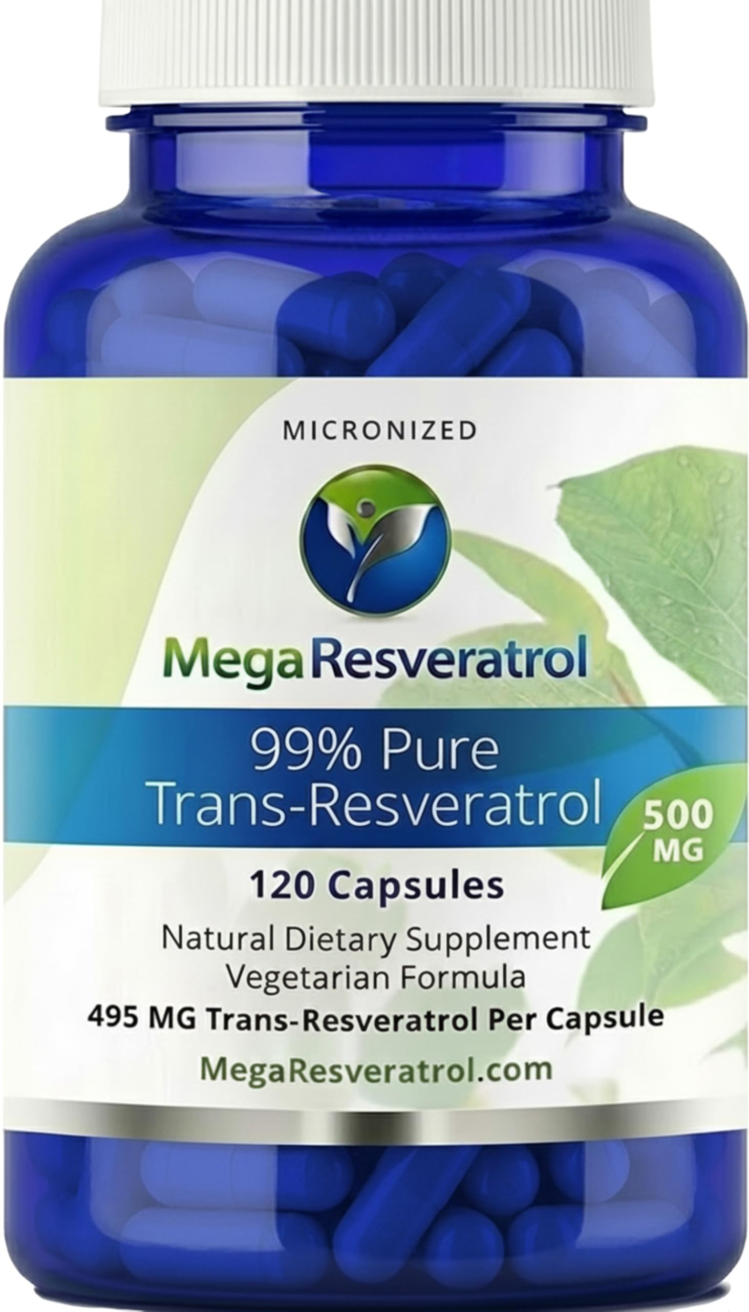 Mega Resveratrol, Pharmaceutical Grade,99% Pure, Isolate, Micronized Trans-Resveratrol, 120 Veggie Caps, 500mg per Capsule. Purity Certified. Absolutely NO Toxic “inactive” Ingredients Added.