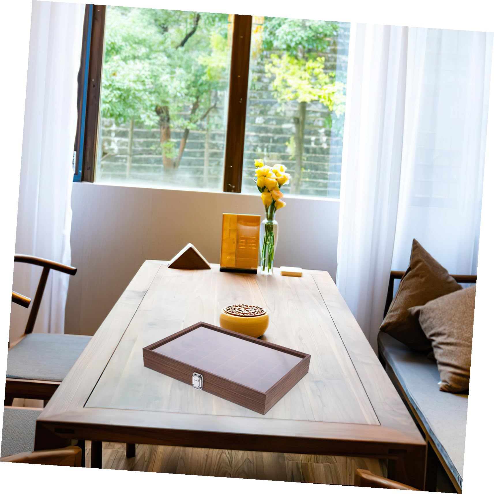 Ipetboom Boîte à Sachets de Thé 30 Compartiments en Verre et Bois Marron avec Couvercle Transparent, Organisateur Élégant pour Rangement Facile la Maison Salle à Manger
