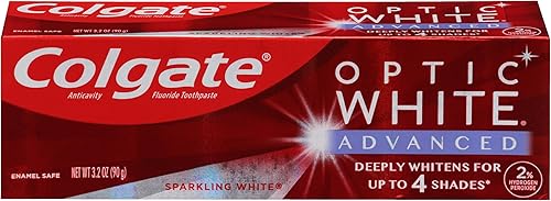 Colgate Optic White Advanced - Pasta dental blanqueadora de dientes, color blanco brillante, 3.2 onzas