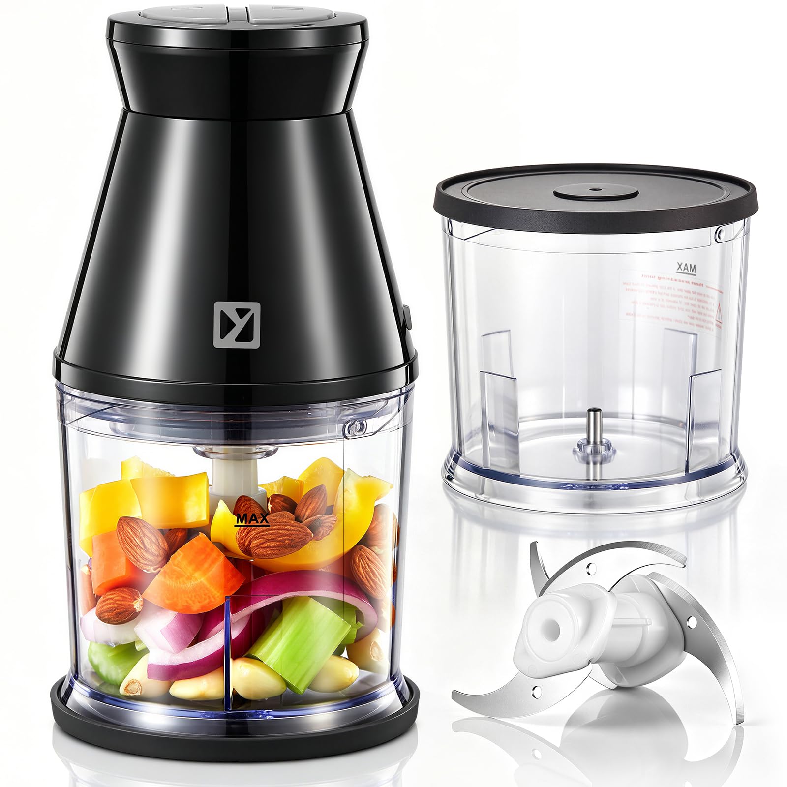 Yabano Mini hachoir électrique 260 W, 2 bols 500 ml sans BPA, 2 vitesses