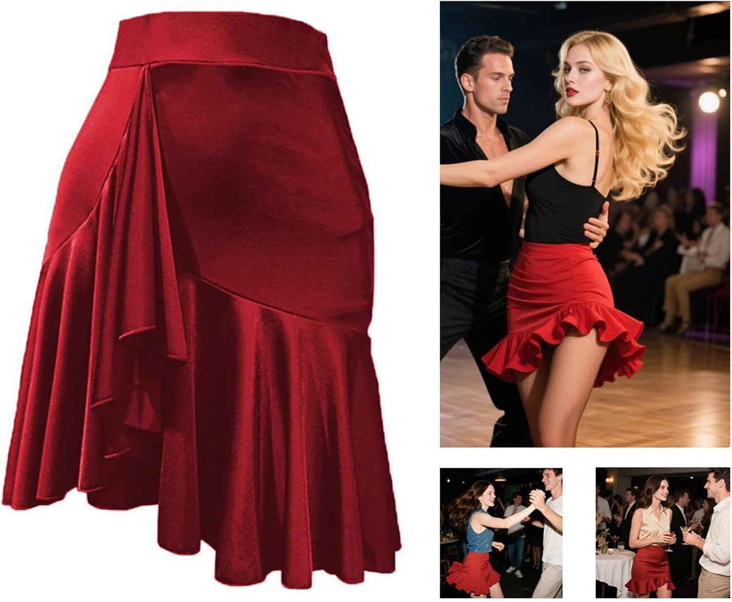 Asymmetrical Latin Dance Skirt for Women Ruffle Ballroom Salsa Skirts with Shorts Dance Costume