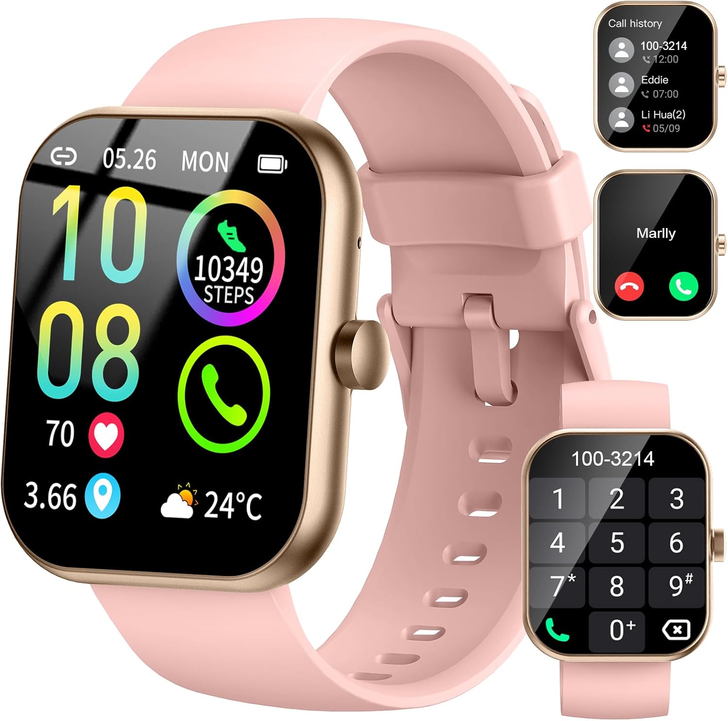 Smart Watch (Answer/Make Calls), 1.96″HD Smartwatch for Women Men, 2025 Activity Tracker with Heart Rate Monitor, Sleep Trackers, Pedometer,SpO2, IP68 Waterproof, Fitness Watch for Android iOS Pink