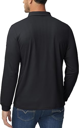 Vista 5 de MAGCOMSEN - Camisetas polo para hombre, 3 botones, de secado rápido, manga larga, rendimiento táctico, suéter de piqué para golf