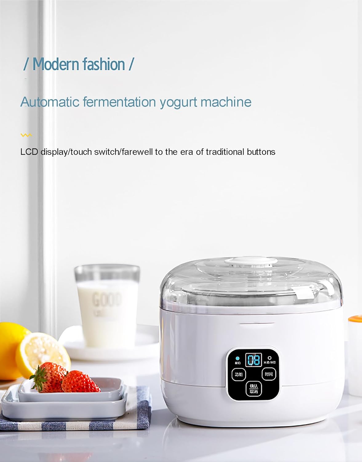 1L Probiotic Yogurt Motor, Yogurt Maker Machine with Touch Screen Display, 4 Ceramic Cups, Three-dimensional Constant Temperature, Natto Maker