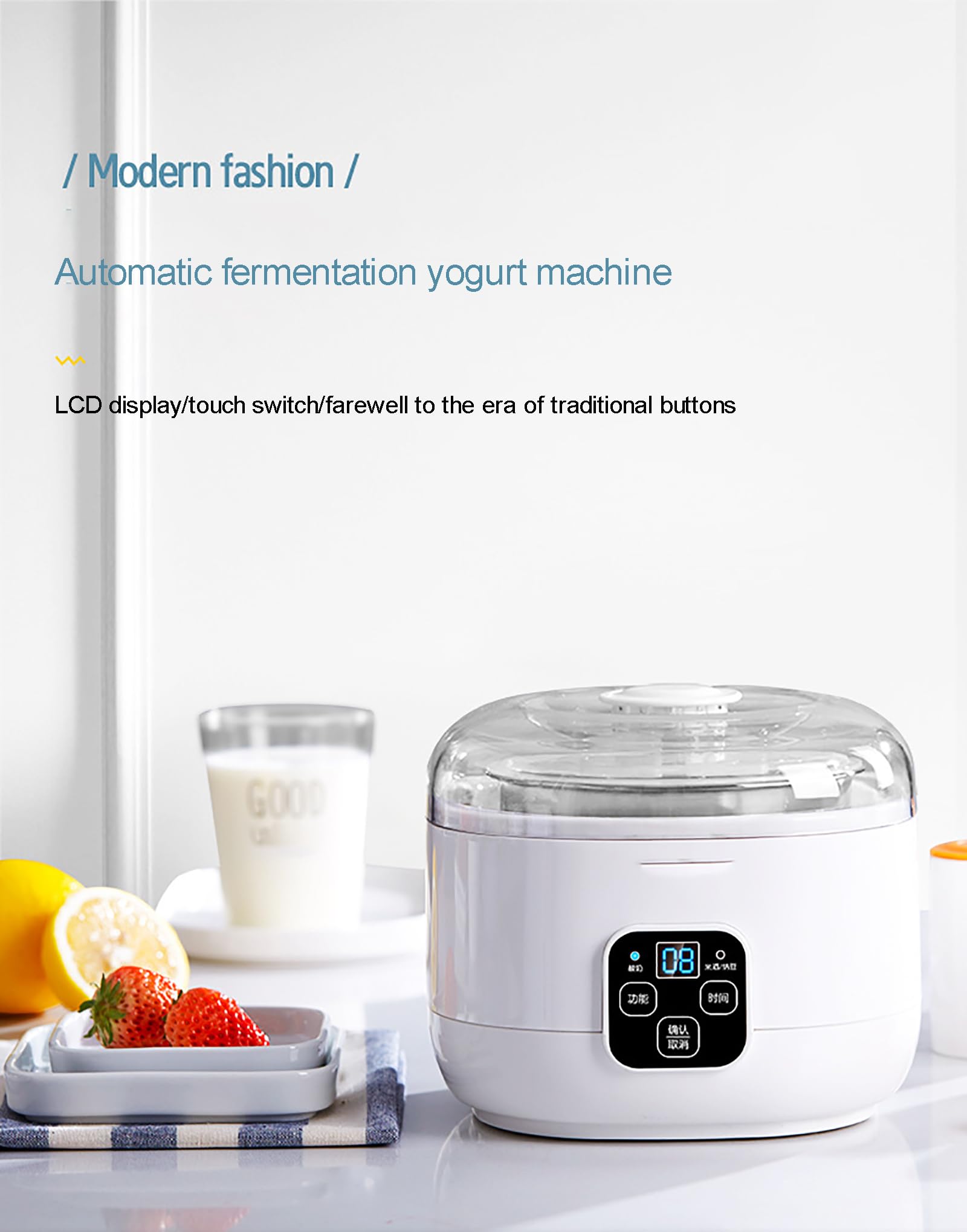 1L Probiotic Yogurt Motor, Yogurt Maker Machine with Touch Screen Display, 4 Ceramic Cups, Three-dimensional Constant Temperature, Natto Maker