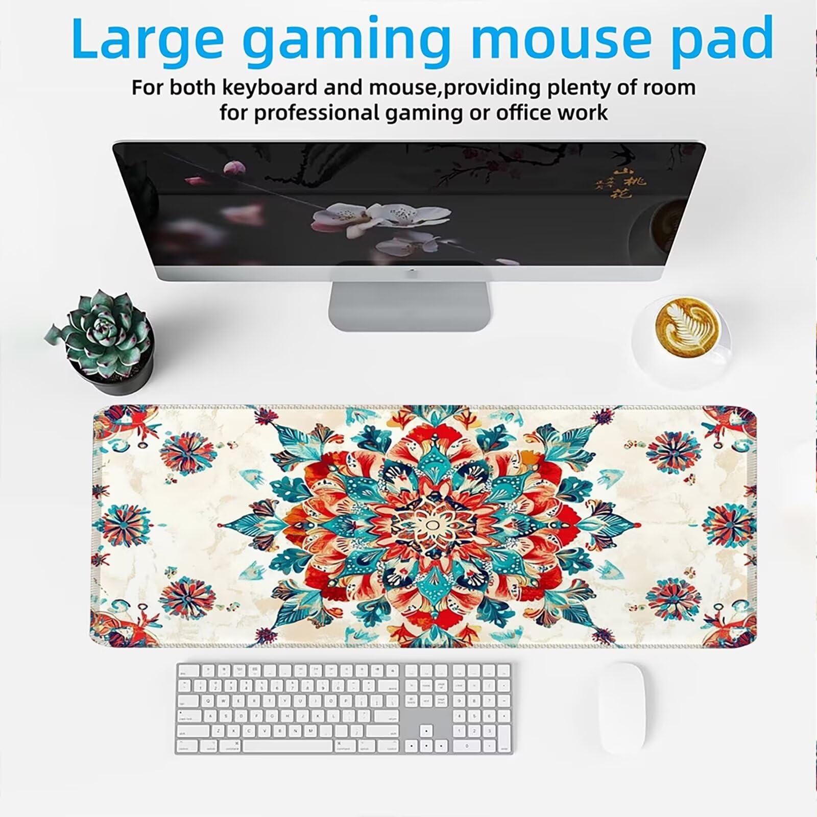 Tapis de Souris XXL 1500x800mm Desk Mat, Large Tapis de Bureau Multifonctionnel et Etendu, Protection Bureau avec Base Anti-Dérapage, pour Tous Types de Souris Maison Gaming - Fleurs Rouges C0P-626