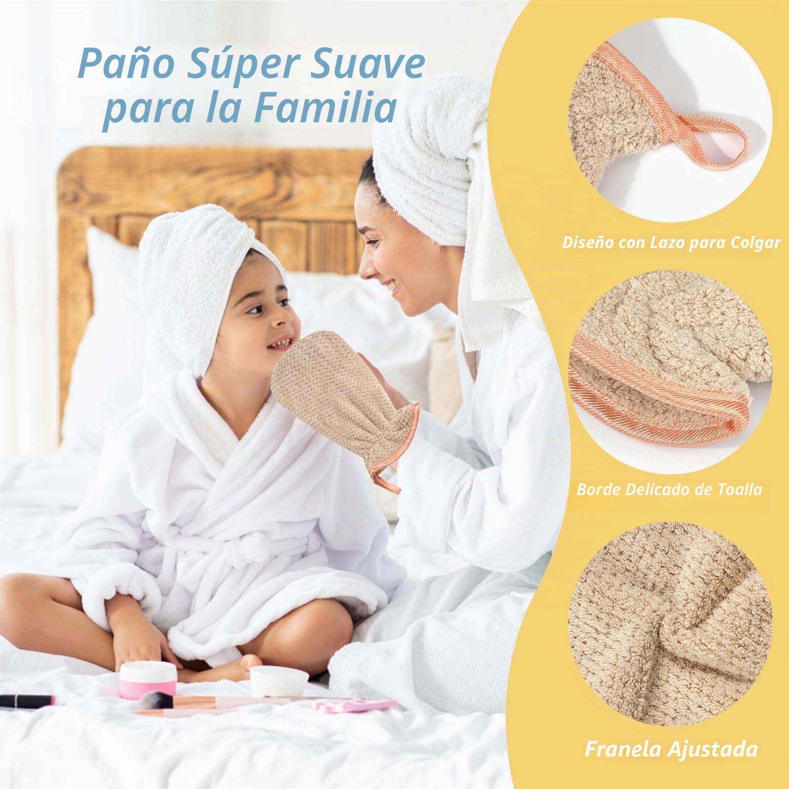 PHOGARY Pack de 4 manoplas de baño de rizo terciopelo coral microfibra, guante de lavado para cara y cuerpo, 13 x 20 cm