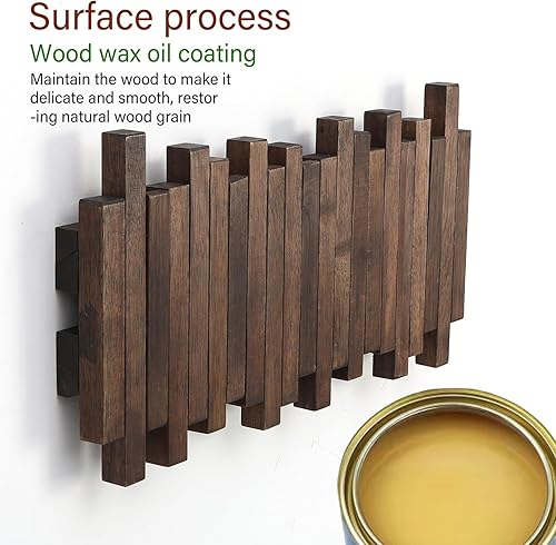 Miniatura 4 de Perchero de madera natural para piano de pared  Perchero de pared  Perchero de pared abatible con 5 ganchos  Almacenamiento de pared de entrada con