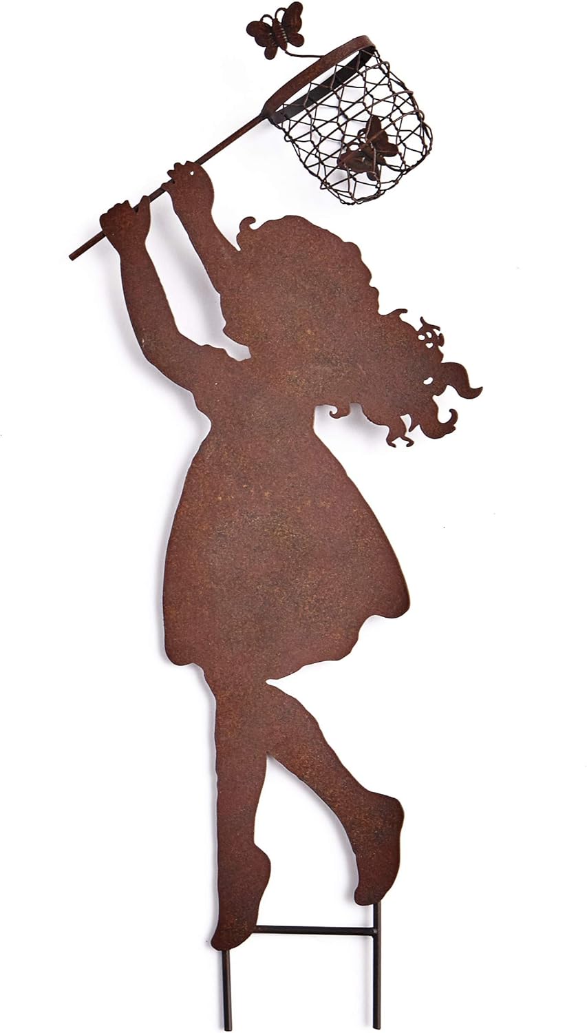Charm Company Decorative Metal Girl Chasing Butterfly Yard Stake with Distressed Finish : Patio, Lawn & Garden