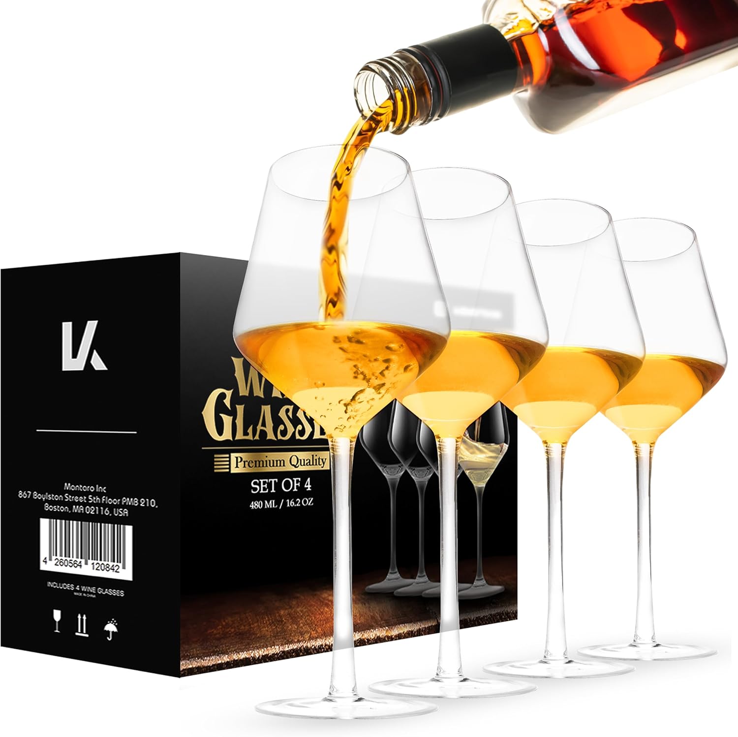 Kemstood Wine Glasses Set of 4 (16.2 Oz/480 ml) Modern