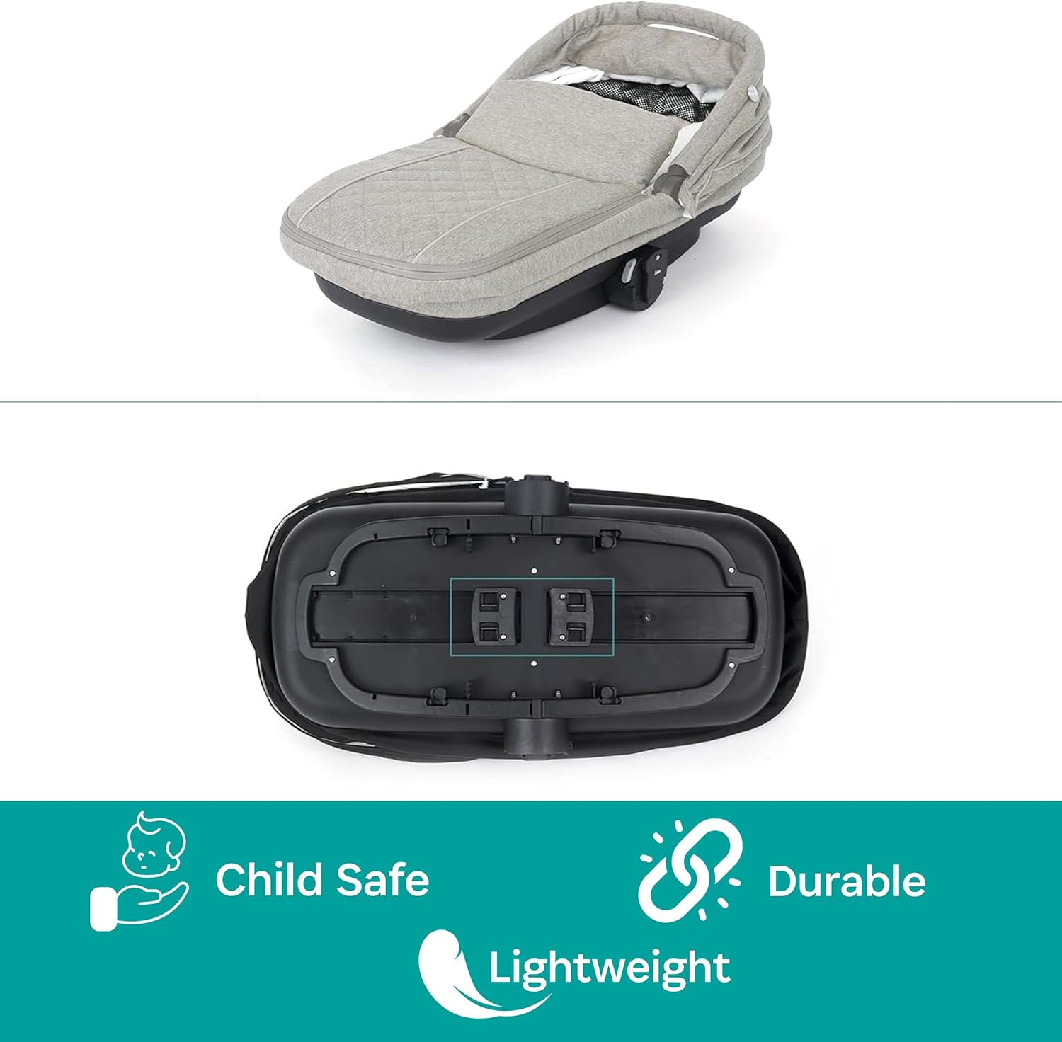 KidCo Uno+ Carry Cot, Portable Baby Bassinet for Newborns, Infants, & Toddlers, Travel Bed for Babies, Compatible with Uno+ Stroller - Khaki Twill