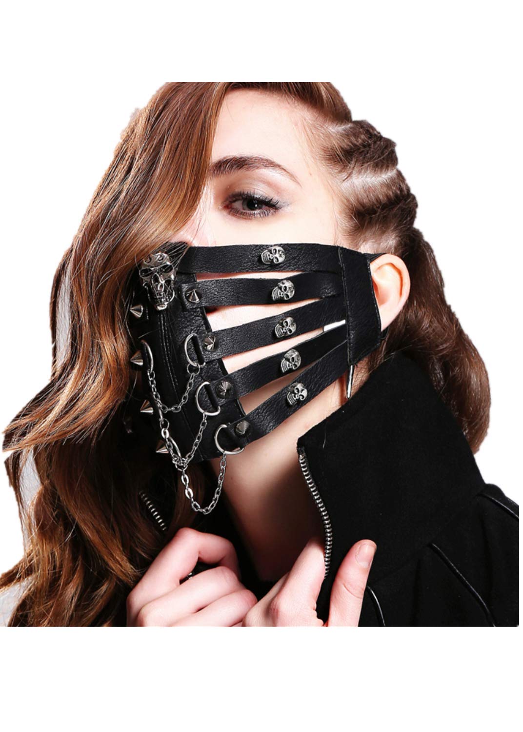 Devil Fashion Steampunk Face Masks Metal Chain Skull Head Leather Mask Masquerade Mask Cosplay Costume Accessories Unisex Black