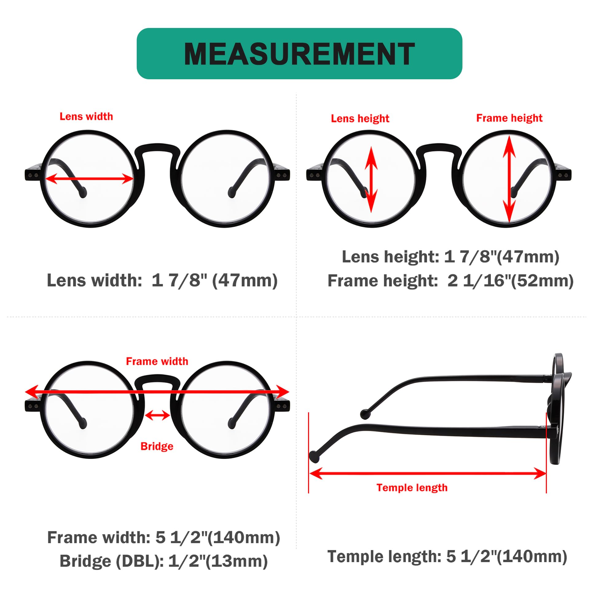 Eyekepper 4 Pack Oversized Round Reading Glasses (2 works Black and 2 works Tortoise) for Women Men Retro Readers +2.00 - Image 4